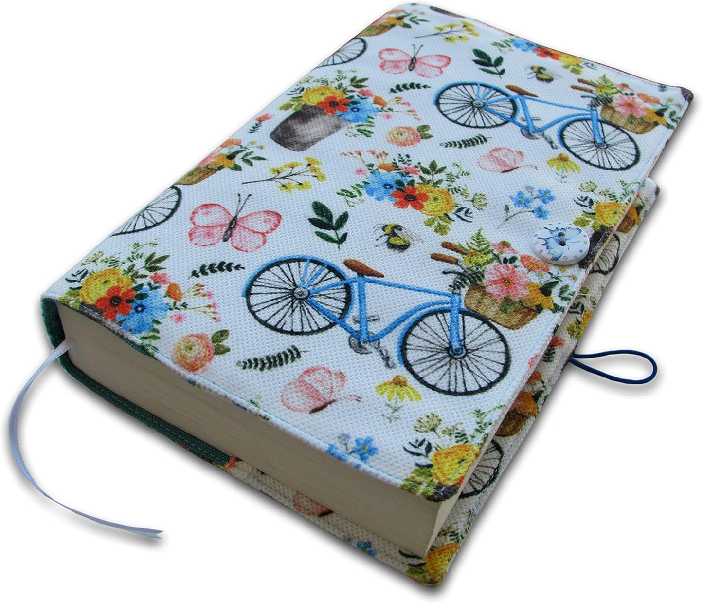 Cloth Book Cover, Fabric Novel for Cover Sleeve Protector, Bicycle Pattern Washable, 5.5 x 8.2 x 1.6 Padded Bag