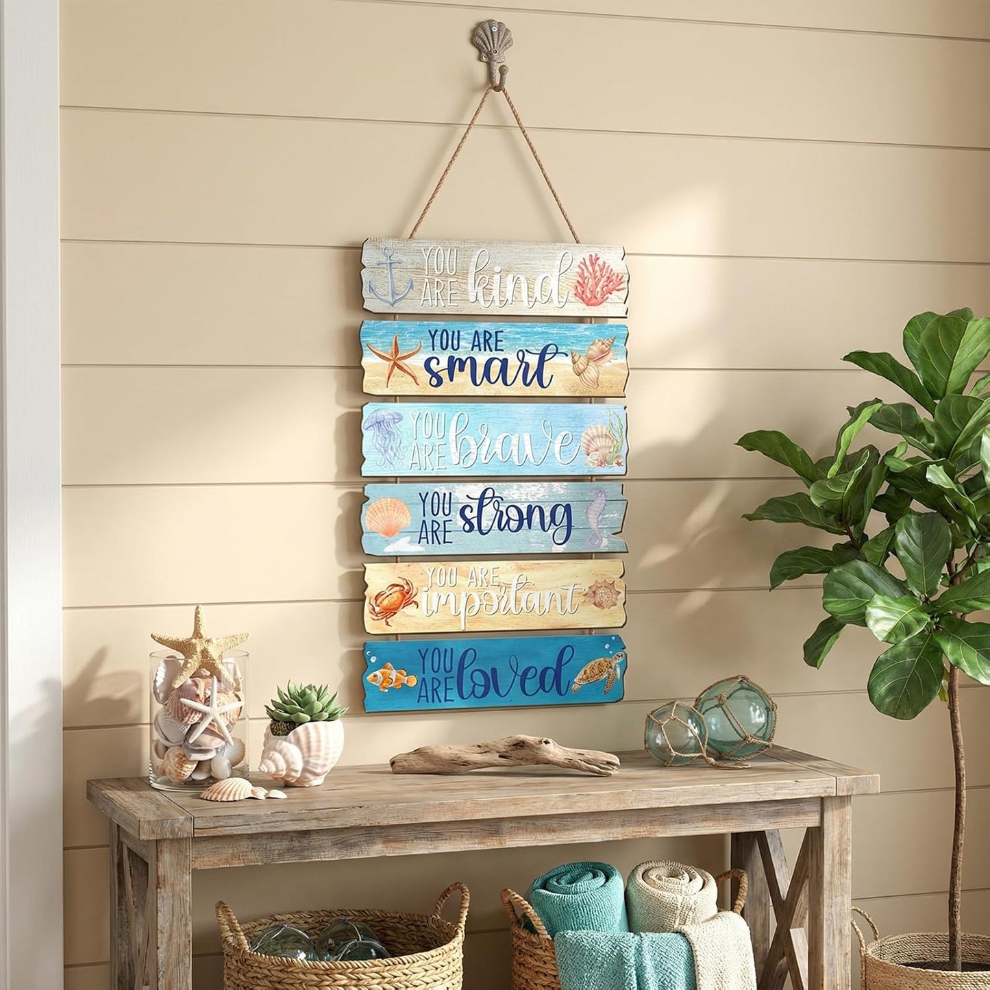 Summer Beach Wooden Wall Decor Summer Ocean Motivational Wall Art Room Decor Wooden Hanging Sign Decorations for Bedroom Bathroom Office Home Inspirational Quotes Signs Living Room Door Decorations