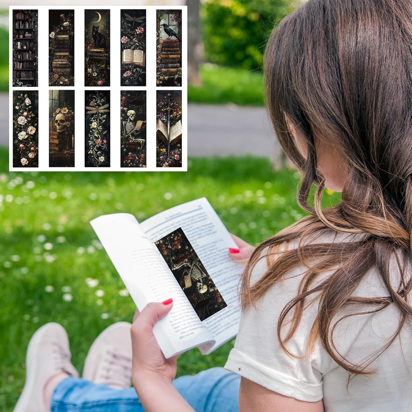Dark Academia Bookmarks for Women - 100 Pcs Gothic Flower Book Mark Retro Aesthetic Bookmark Skull Dragonfly Plants Page Marker Clip Gift for Book Lovers Students Teachers Bookish Reading
