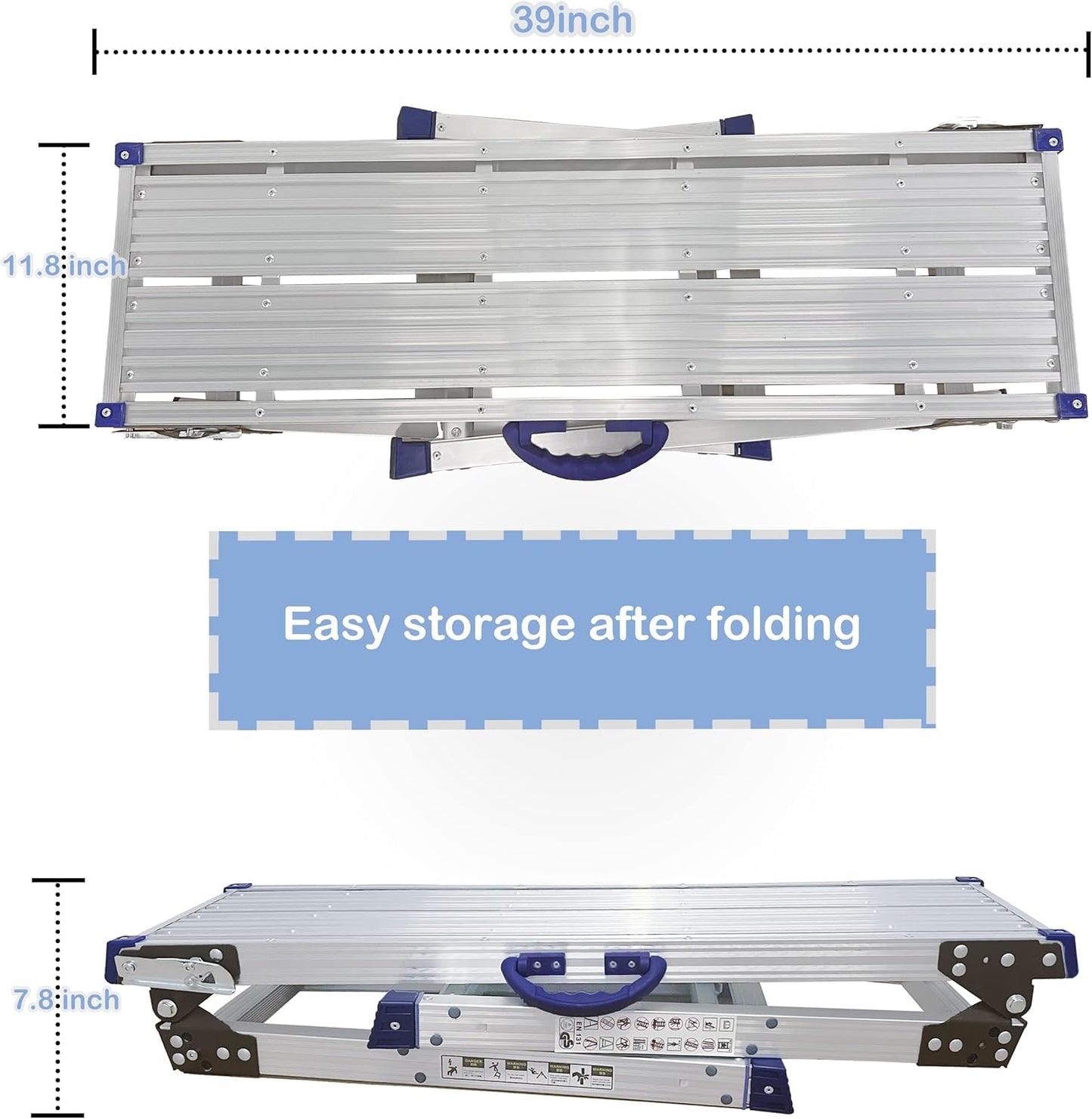 LEADALLWAY Work Platform 39"x12",50 Gear Adjustable Height 25 to 35 inches Portable Folding Aluminum Step Ladder of Capacity 330 Lbs Heavy Duty