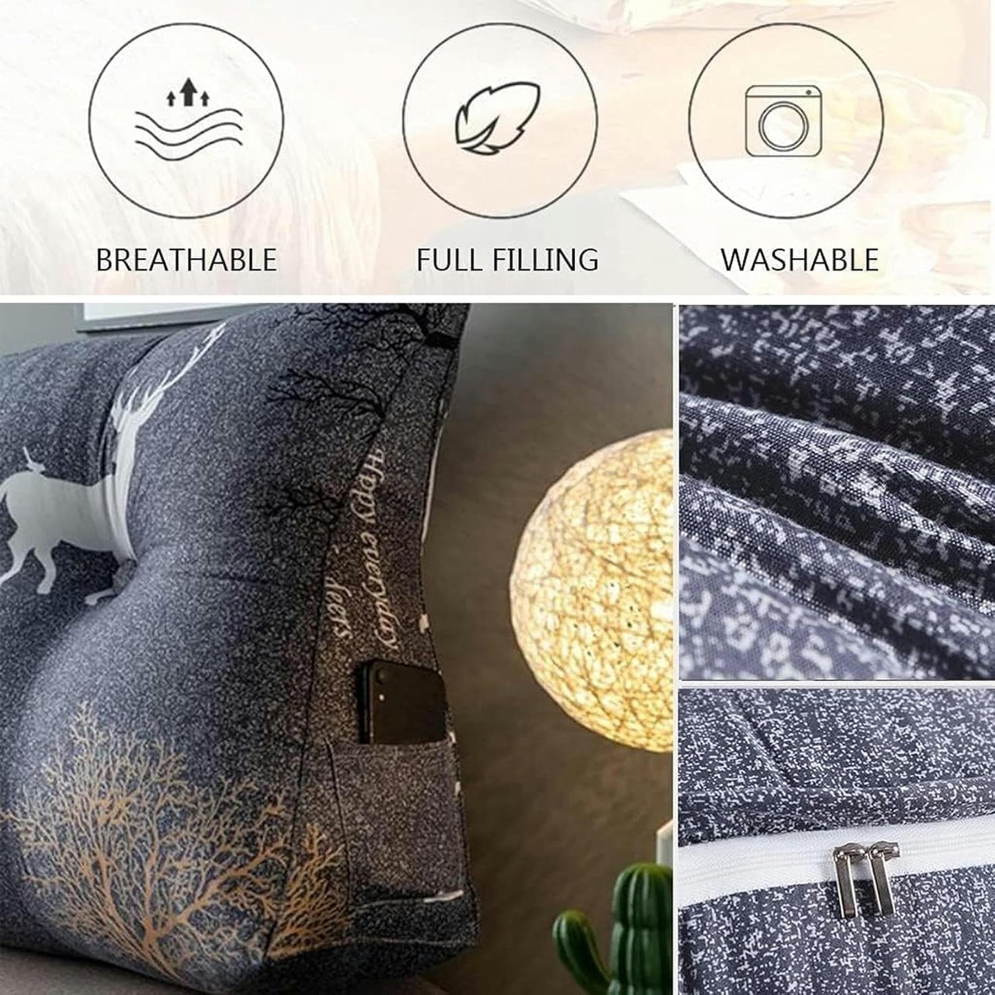 Headboard Bolster Support Pillow, Removable Washable Waist Pad Large Sofa Cushion Bedside Pillow Soft Triangle Reading Cushion Bed Rest Pillows(C,180x20x50cm)