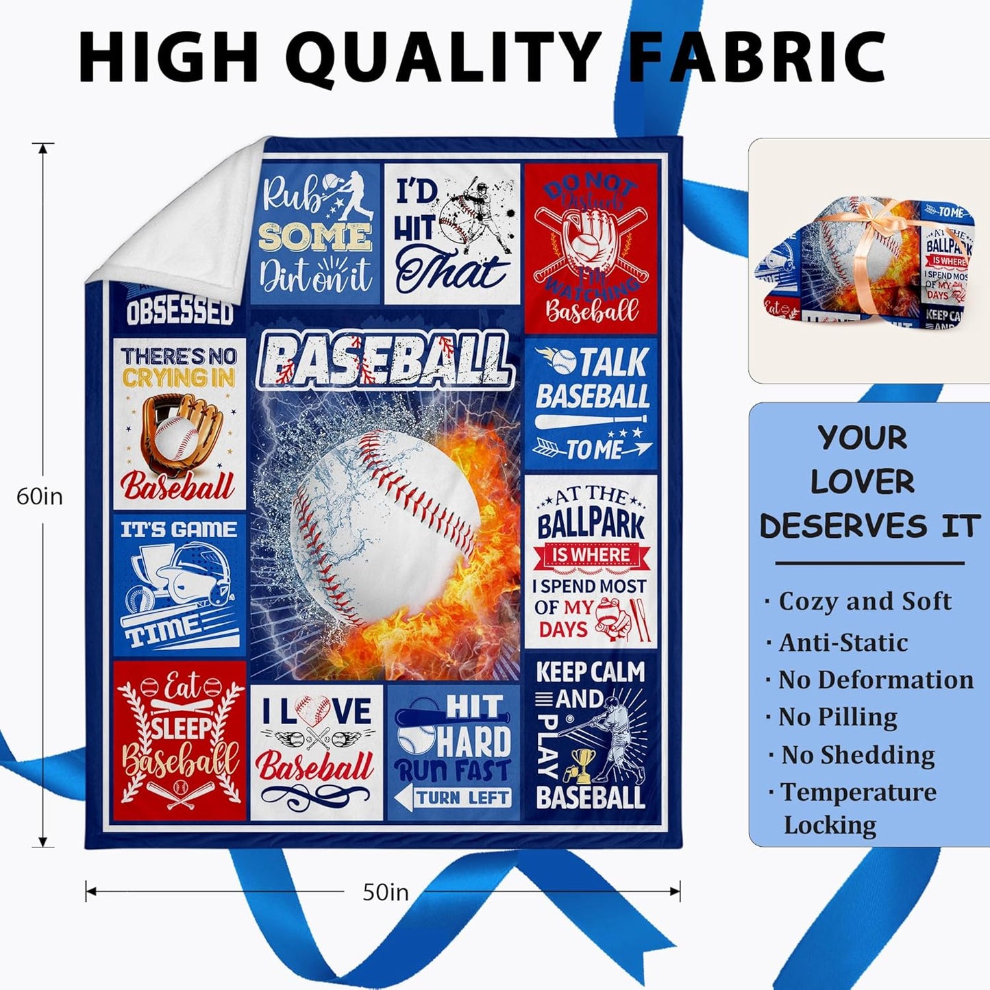 Baseball Gifts, Baseball Gifts for Boys 8-12, Baseball Gifts for Men, Best Baseball Coach Gifts, Baseball Team Gifts for Boys Adults, Baseball Gifts for ChristmasThrow Blanket 50"x60"