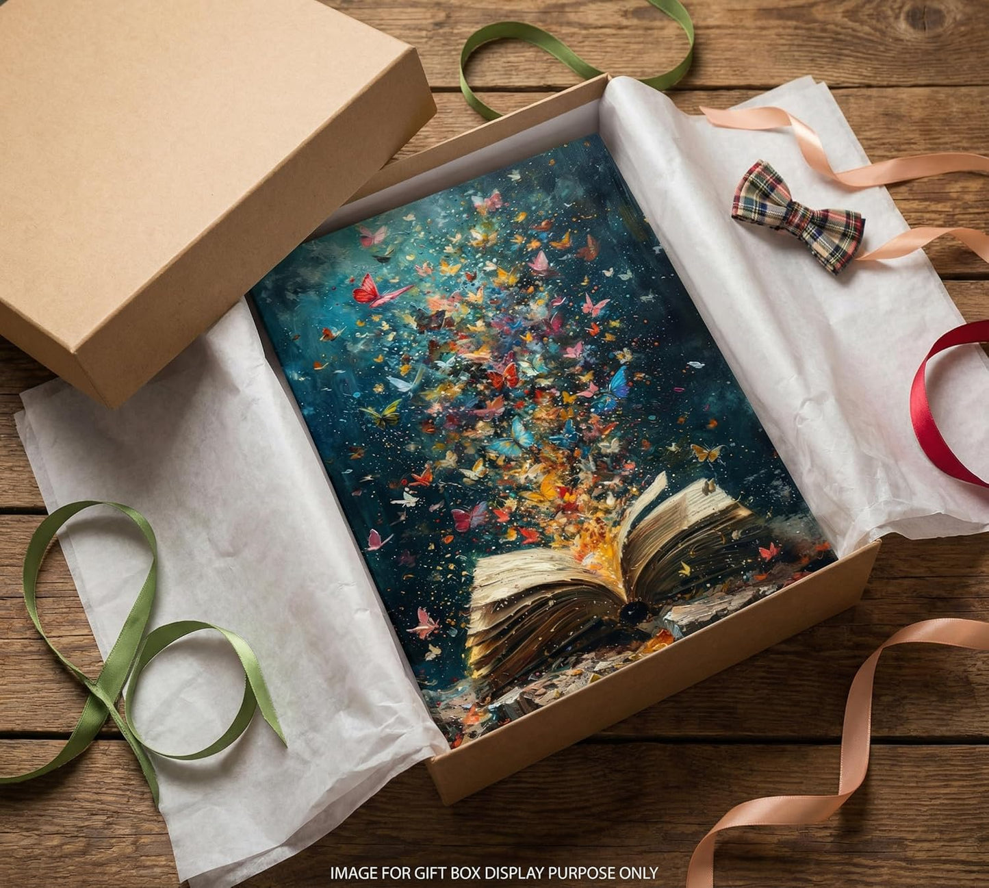 Colorful Butterfly Canvas Wall Art Retro Books Oil Painting Style Wall Decor Picture Butterflies Exploding in Books Poster Print for Library Reading Room Bedroom Modern Reading Concept Home Decoration