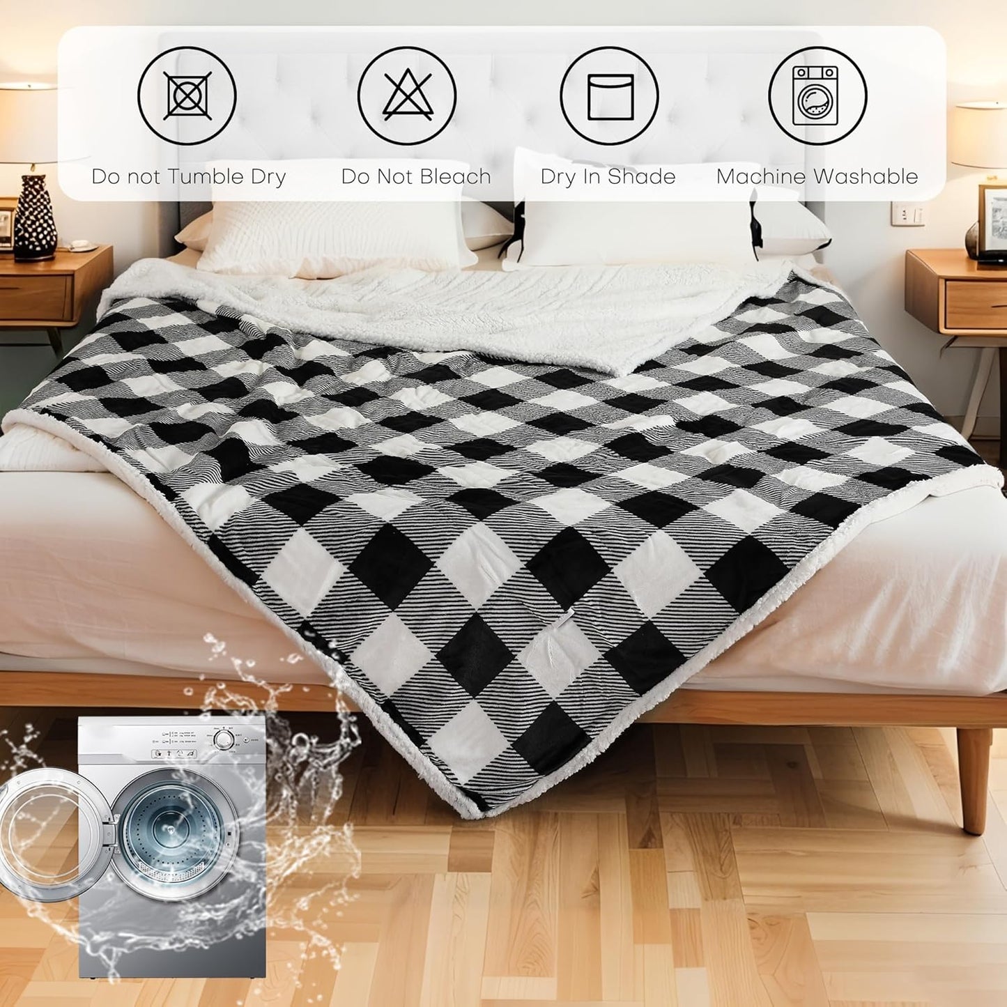 Electric Heated Blanket Full Size 72"x84" Microplush & Sherpa Fabric, Machine Washable 4 Heat Settings & 10 Hours Auto Off - Striped Check