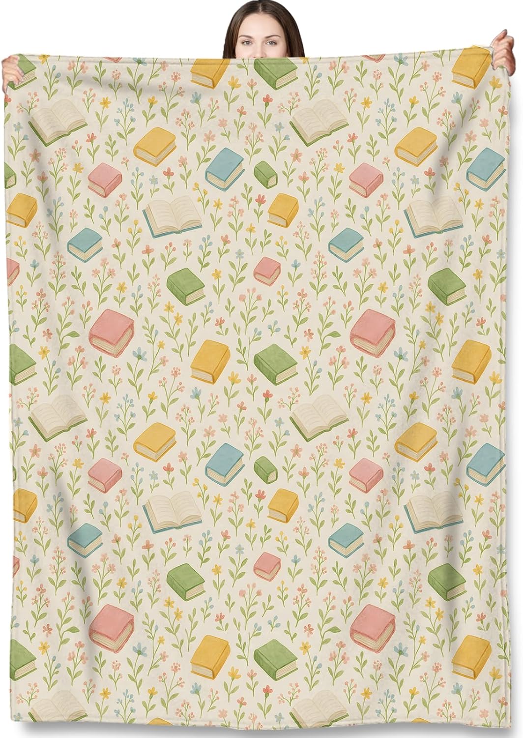 Book Pattern Throw Blanket Gifts for Adults Kids, Reading Theme Blankets for Living Room Bedroom Decor, Fuzzy Warm Flannel Plush 50"x60"