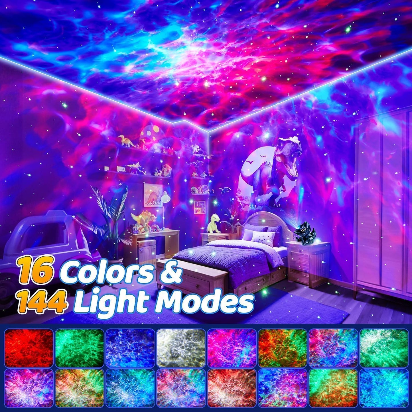 Dinosaur Galaxy Projector for Kids, Non-Glare 316 Lightings Star Projector Galaxy Light,22 White Noise +5.3 Bluetooth Speaker Dinosaur Night Light, Nightlight for Kids Room, Dino Gifts