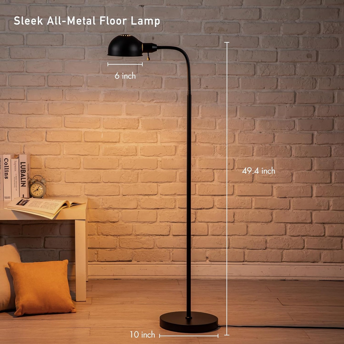 O'Bright Nova - Adjustable Floor Lamp with Flexible Gooseneck and Rotatable Shade, E26 Socket, 10-Inch Base - Ideal for Reading, Bedside, Living Room, Black