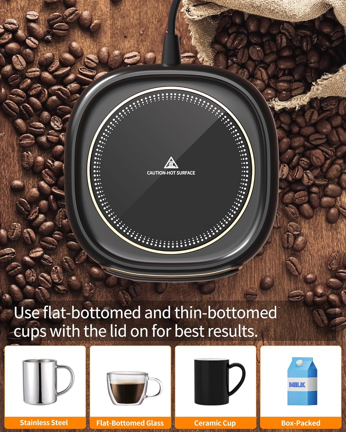 Lerat Coffee Mug Warmer, 3 Temp Settings & Auto Shut Off, Coffee Cup Warmer for Desk, Keep Beverage Warmer for Coffee/Tea/Milk, Coffee Accessories Ideal Gifts for Men Women Parents (No Cup)