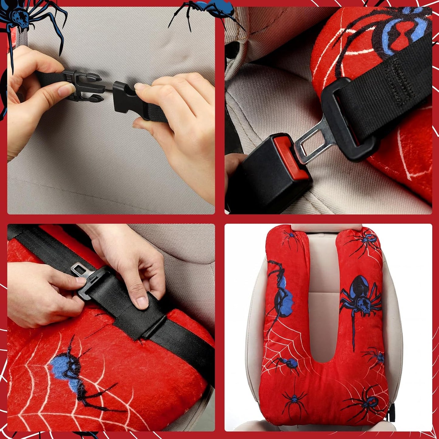 Spider Travel Pillow Car Pillow Removable U-Shaped Sleeping Aid for Adults to Support Head and Body in The Back Seat of Long Car Trips
