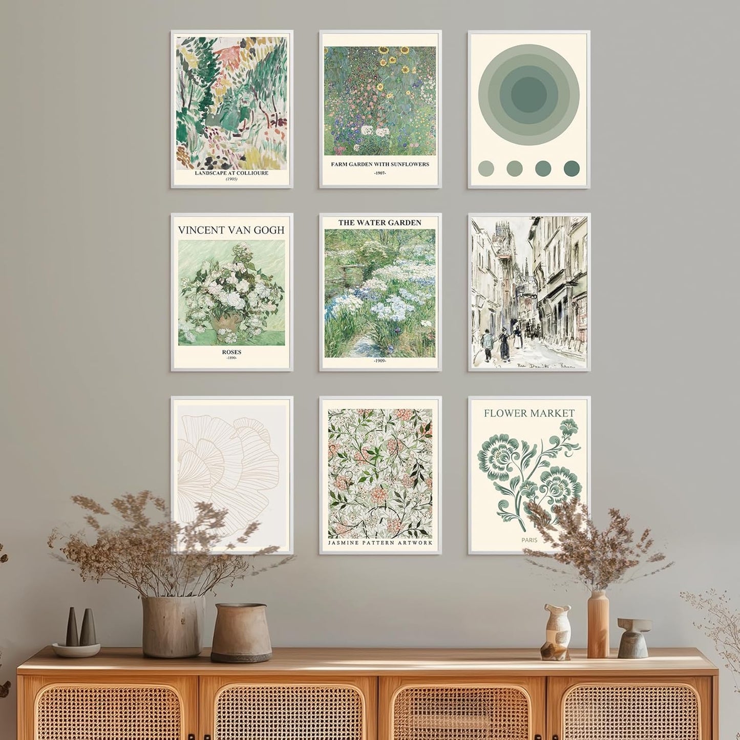 ZYLORI Sage Green Wall Art Set of 9-11x14 Unframed Vintage Floral Botanical Posters, Aesthetic Room Decor Prints for Bedroom, Living Room, Bathroom