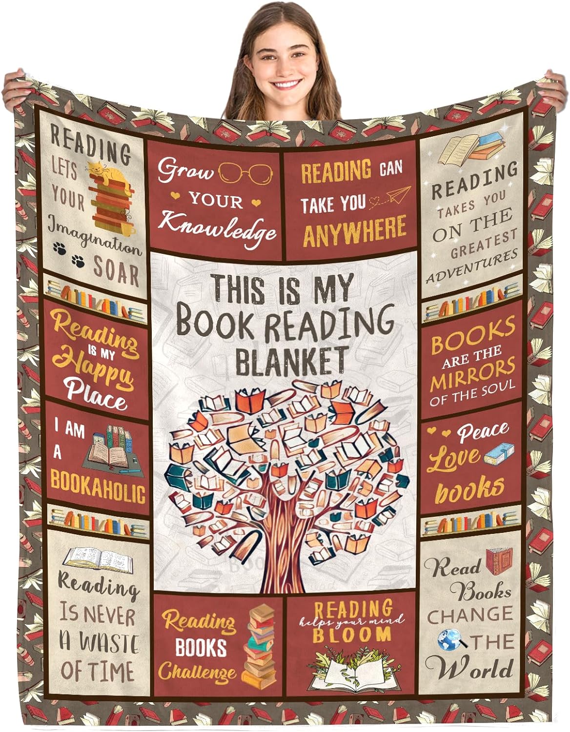 Book Lovers Gifts Blanket, Gifts for Books Lover Women, Reading Blanket for Books Lover, Librarian Present for Women Ideas Christmas Birthday Graduation, Book Club Gifts, Best Bookworm Gifts 50 x 60in