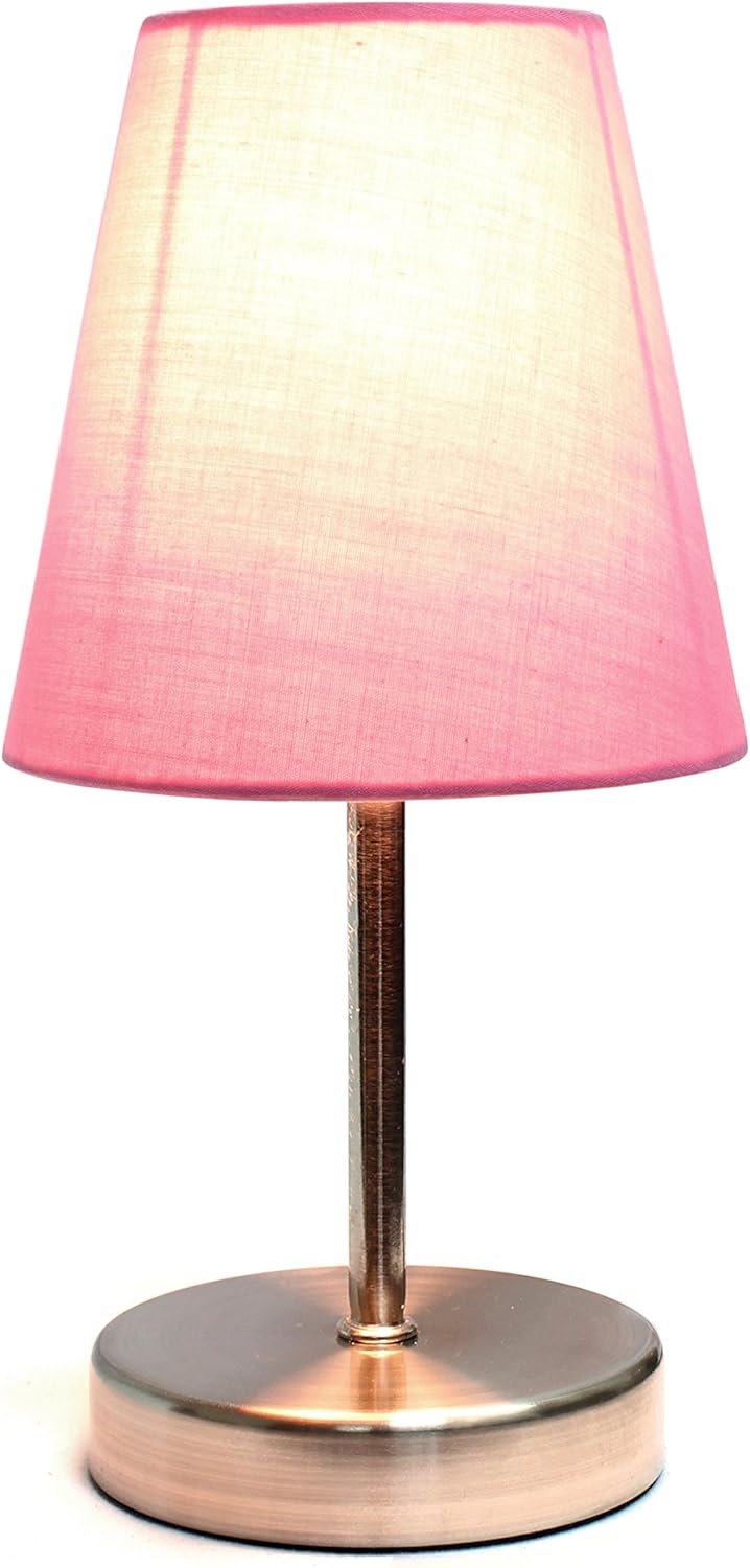 Simple Designs LT2013-PNK Mini Basic Sand Nickel Table Lamp with Fabric Shade, Pink