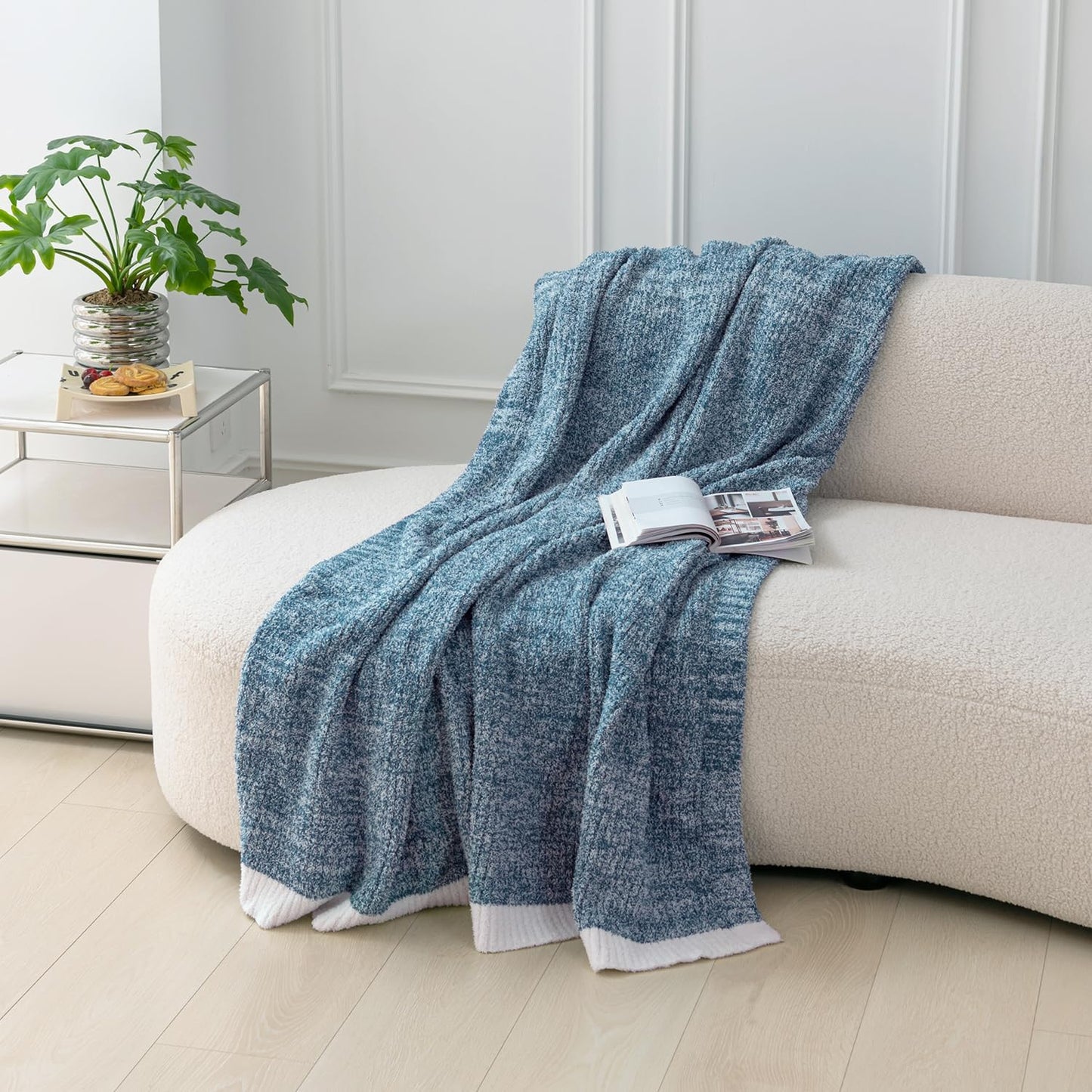 MH MYLUNE HOME Ultra Soft Ribbed Throw Blanket for Couch 60x80 Inches Luxurious Super Cozy Fluffy Microfiber Blanket Plush Warm Reversible Throw Blankets for Sofa Bed - Blue 60 x 80 Inches