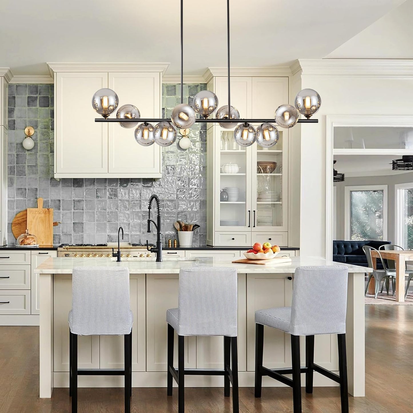 Linear Chandeliers for Dining Room 51.2" Large Sputnik Chandelier Pendant Lights Kitchen Island 11 Lights Dining Room Light Fixture Sputnik Modern Linear Globe Chandelier Black for Farmhouse Kitchen