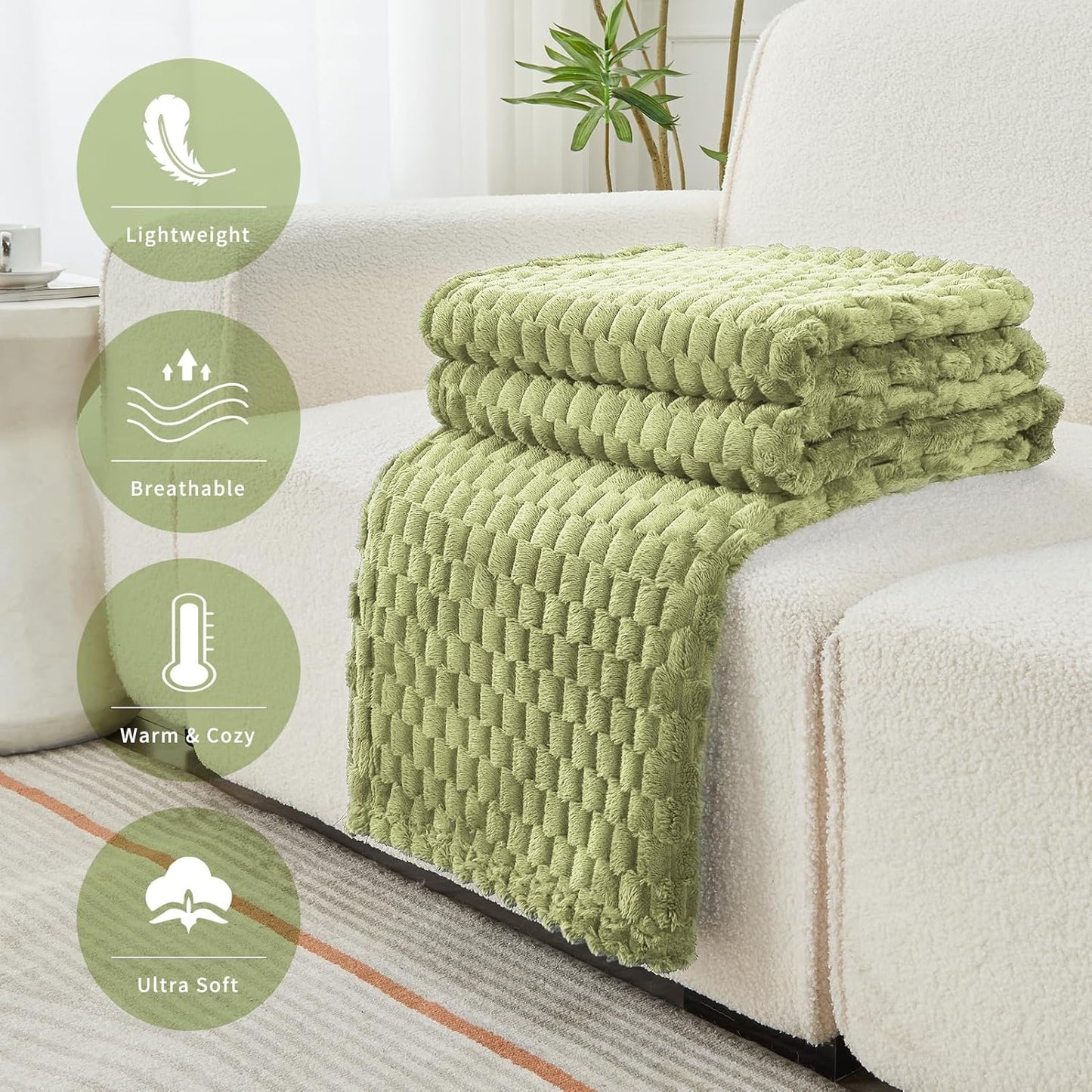 FY FIBER HOUSE Oversized King Blanket 120" x120" Seamless Extra Large Bed Blanket 10' x 10' Super Soft Plush Fuzzy Huge Blankets for Couch Office Sofa, Sage Green