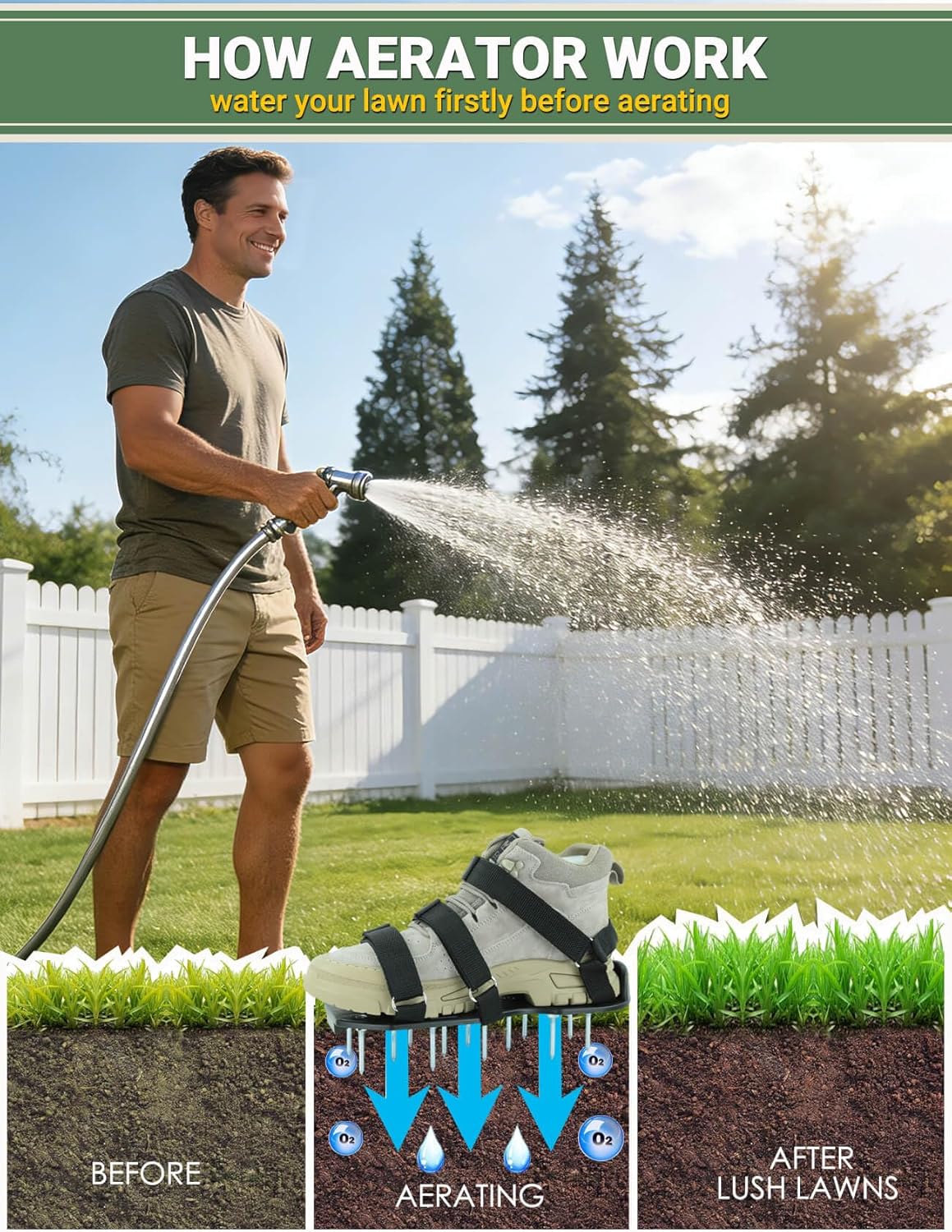 Lawn Aerator Shoes for Lawn, Soil Yard Aerator Tool with Hook & Loop Straps for Effectively Aerating, One Size Fits All Free-Installation Lawn Shoes for Yard Garden Patio Grass