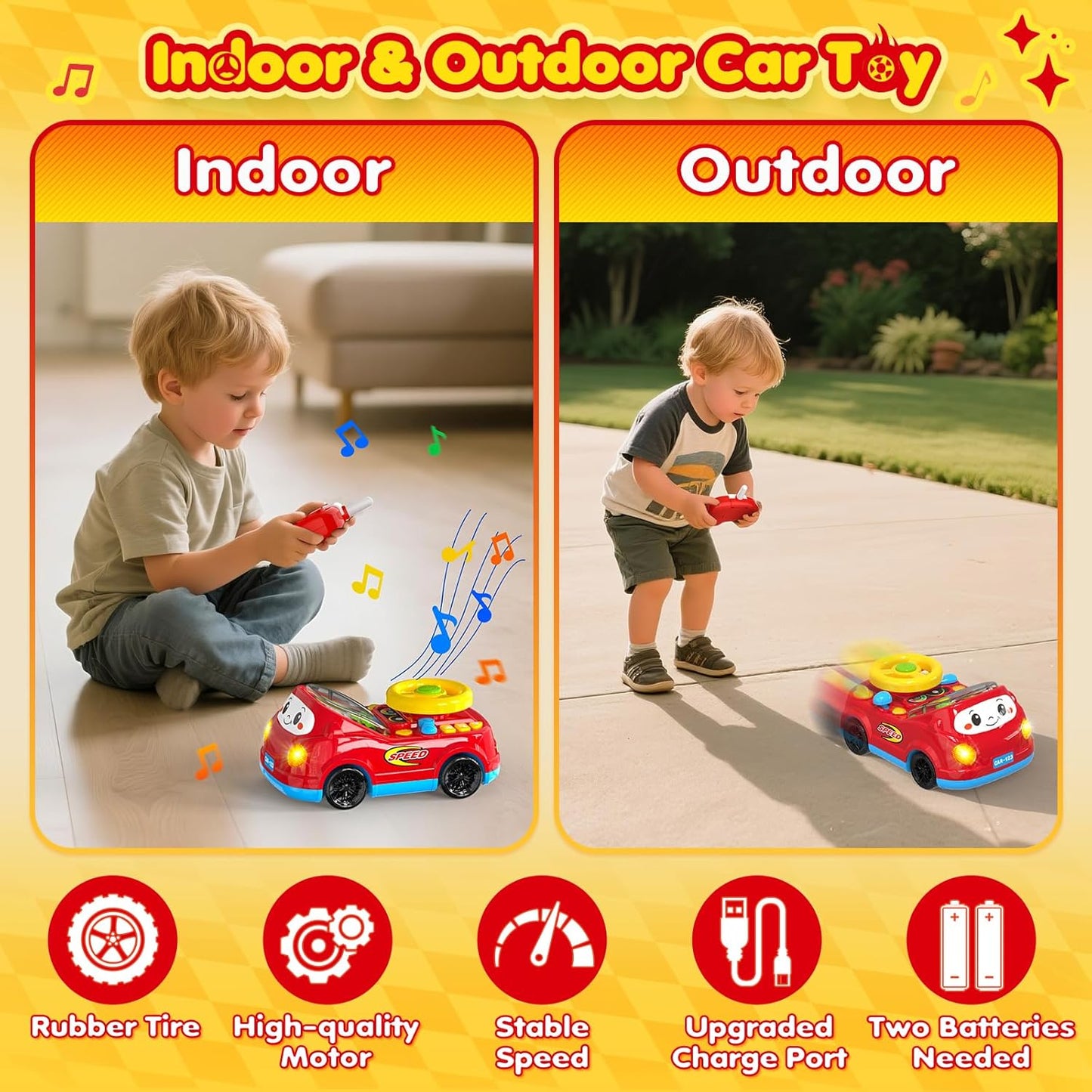 Toddler Toys For Ages 1-3 Boy - Remote Control RC Push Car Racing Adventure Steering Wheel Driving Games,Interactive Learning Educational Christmas Birthday Gift For Kids Age 1 2 3(Yellow Red)