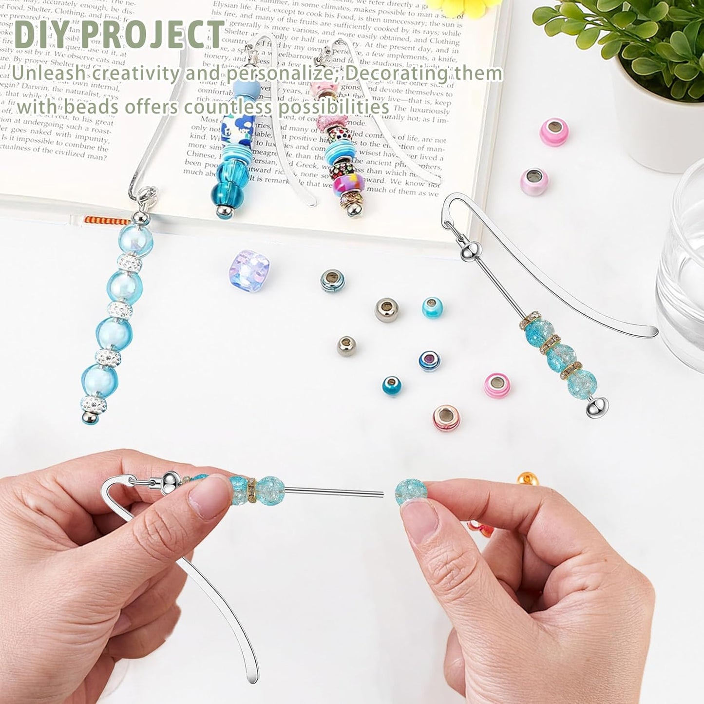 25PCS Beadable Bookmarks DIY Metal Blank Beaded Bookmark Beadable Items Modern Beaded Craft Jewelry Pendant Charm Gift Perfect for Book Lovers Students Teachers and Office Supplies