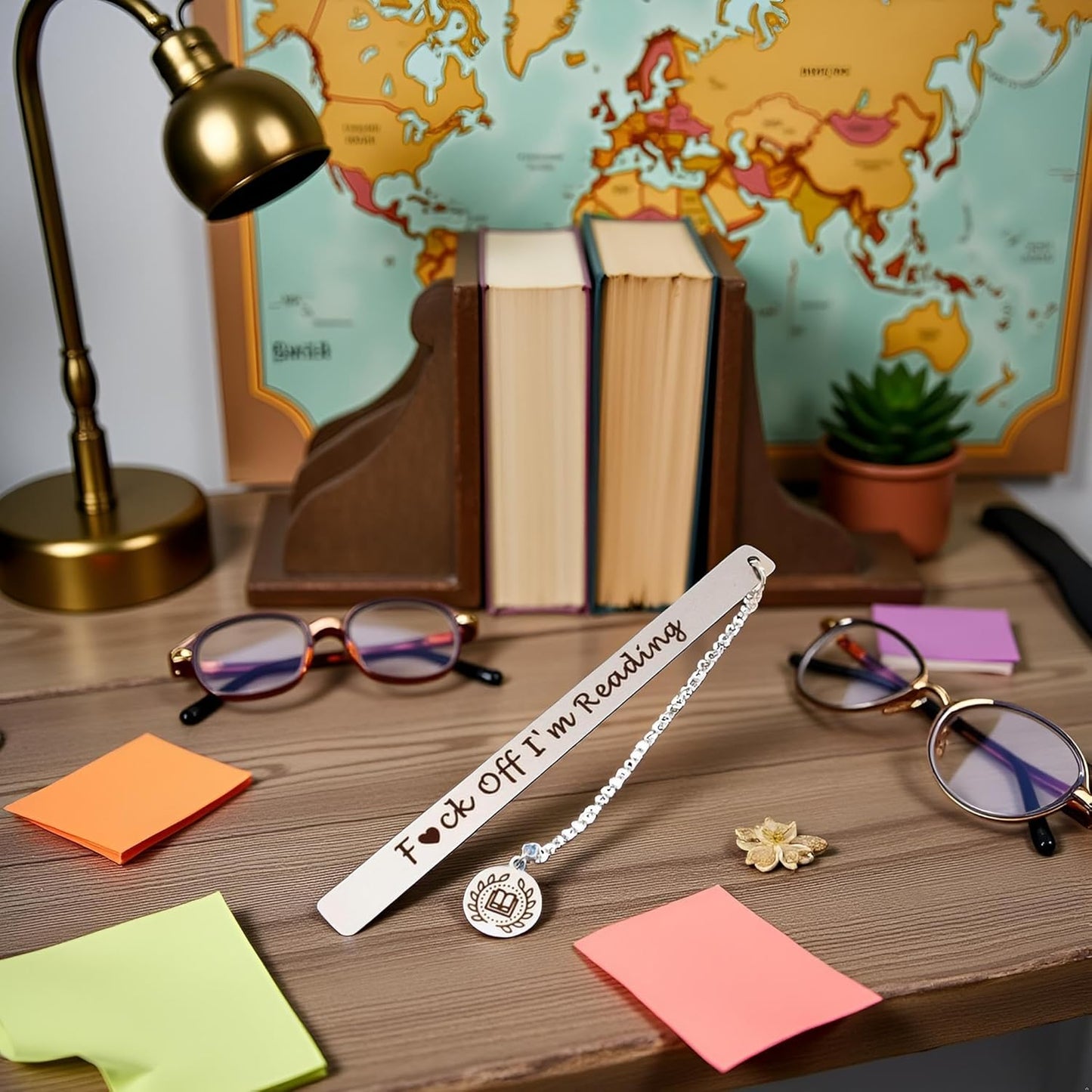 Silver Stainless Steel Leaf Pendant Book Mark,Funny Inspirational Bookmark for Book Lovers Reader Gifts,2024 New Metal Bookmark Gift,Engraved Off I am Reading,Book Covers and Book Accessories