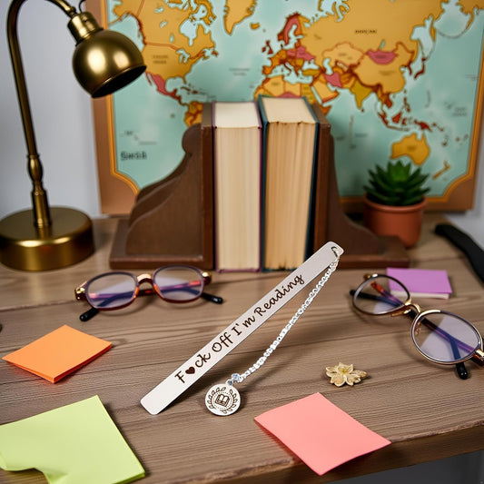 Silver Stainless Steel Leaf Pendant Book Mark,Funny Inspirational Bookmark for Book Lovers Reader Gifts,2024 New Metal Bookmark Gift,Engraved Off I am Reading,Book Covers and Book Accessories