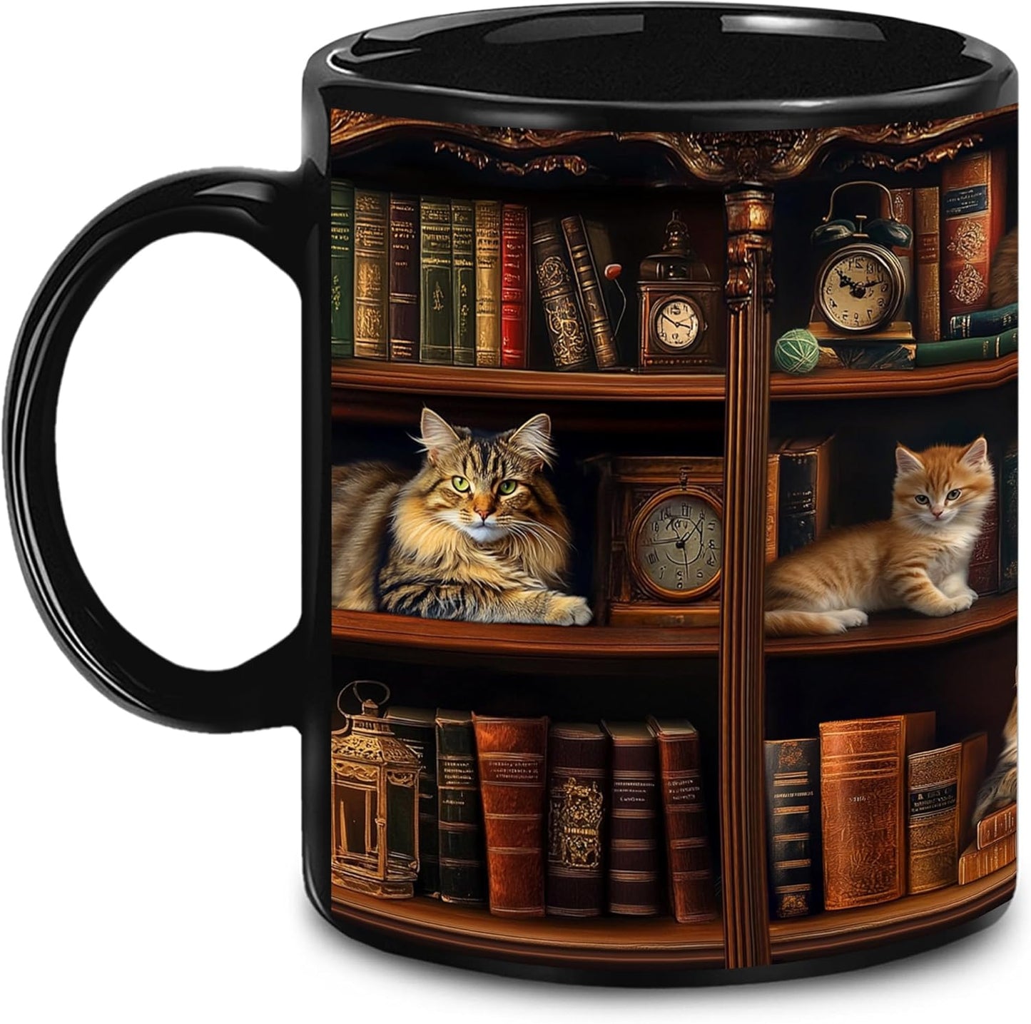 Book Lovers Gift - Bookshelf Gifts - Cat Book Mug - Bookish, Bookworm Gifts - Bookshelf Mug - Book Mug For Women, Reader, Librarian, Write - Birthday Gift Idea For Cat Lover, Owner Cat