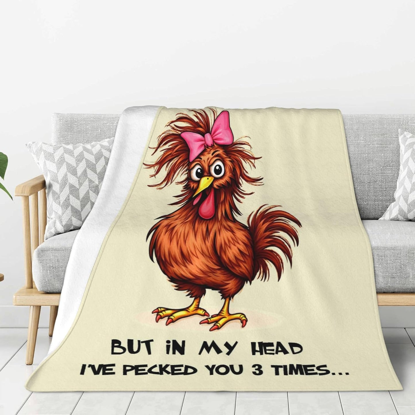 Funny Chicken Blanket, for Women, Cool Unusual Dark Humor Gifts for Chicken Lovers Sister Coworker Mom, White Elephant Gift, Super Soft Flannel Throw Blanket, 60" L x 50" W