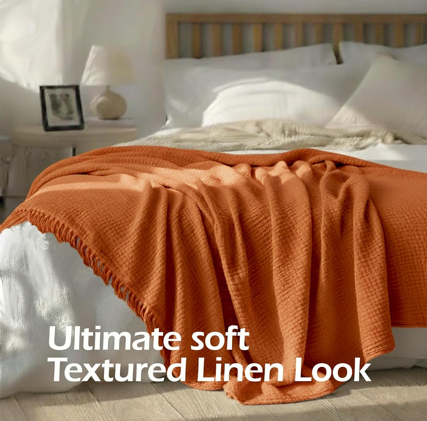 KyraHome 100% Cotton Throw Blanket for Bed, 60"x80" Muslin Blankets for Adults, Kids, Plant-Dyed, Lightweight Couch Blanket, All Season, (Terracotta/Burnt Orange)