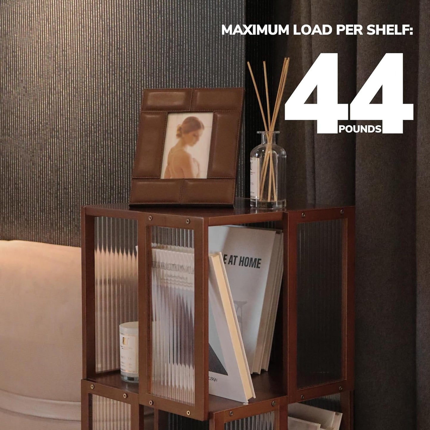BAMEOS Rotating Bookshelf Tower 4 Tier, 360 Spinning Bookcase with Solid Wood Frame & Bamboo Finish, 4-Component Easy Assembly Corner Book Shelf for Small Spaces, Office, Bedroom, Living Room