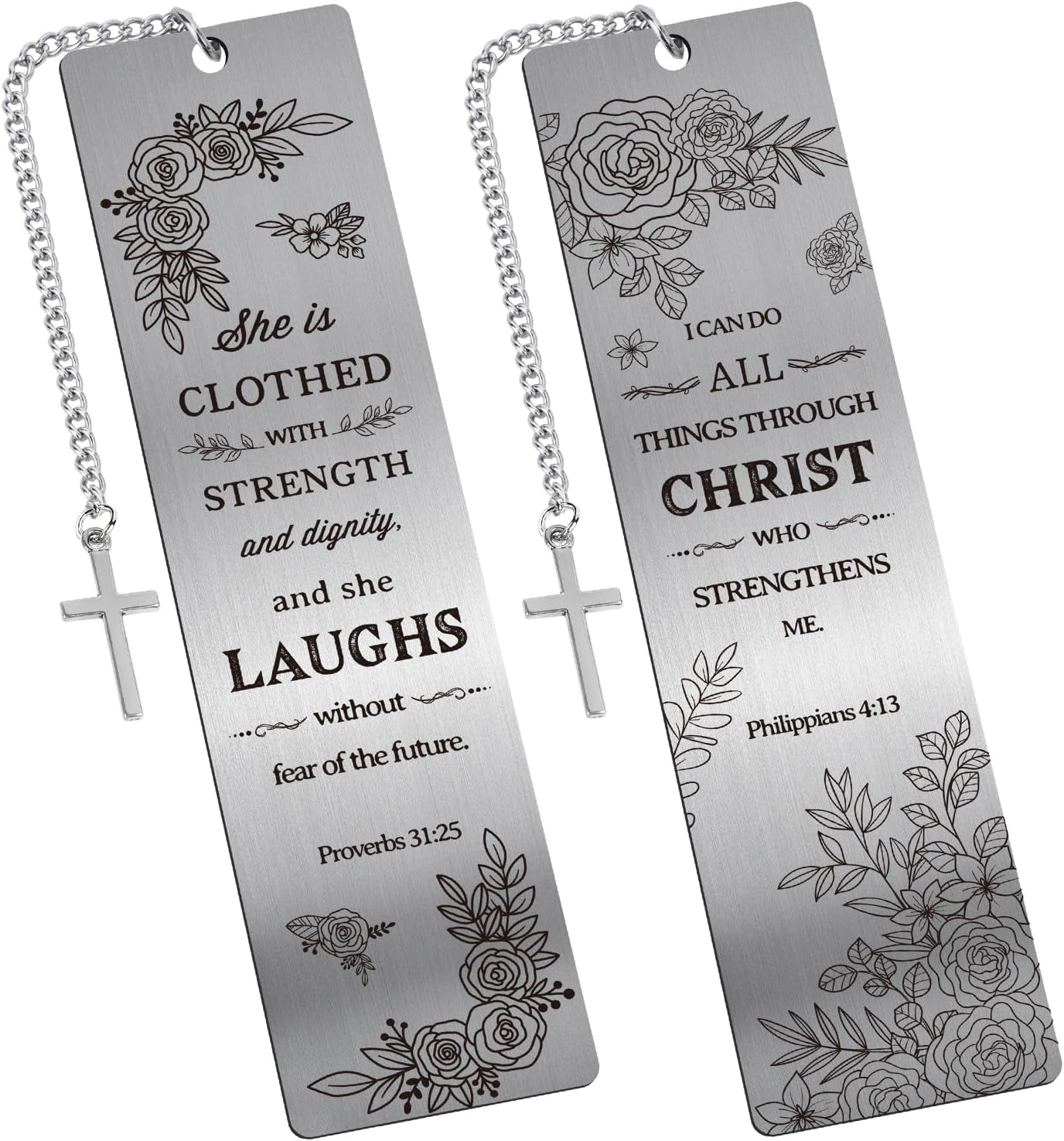 Christian Metal Bookmarks Gifts - 2 Pcs Bible Verse Inspirational Book Marks for Women Religious Cross Plant Unique Page Markers Reading Birthday Student Teacher School Office Accessories