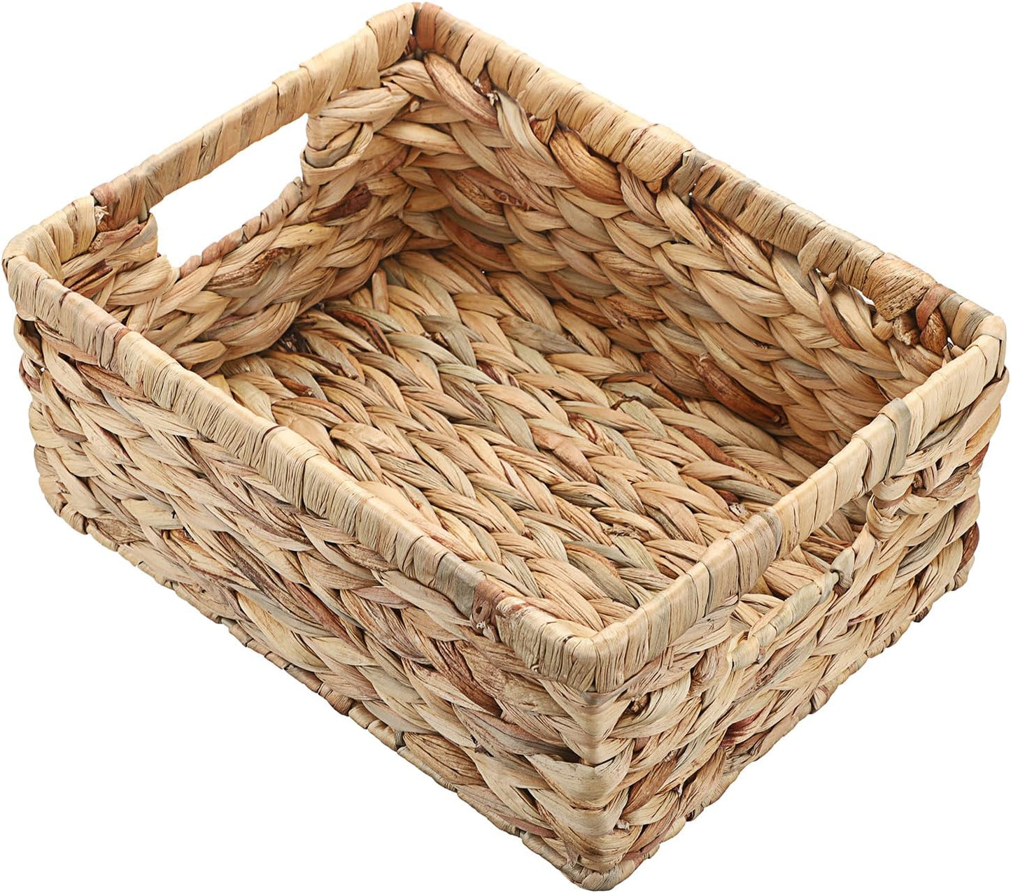Hipiwe Water Hyacinth Storage Basket Bin Handwoven Decorative Basket Wicker Basket Box with Handles Small Open Home Storage Bins Containers for Shelf Pantry Organizing,12”x9"