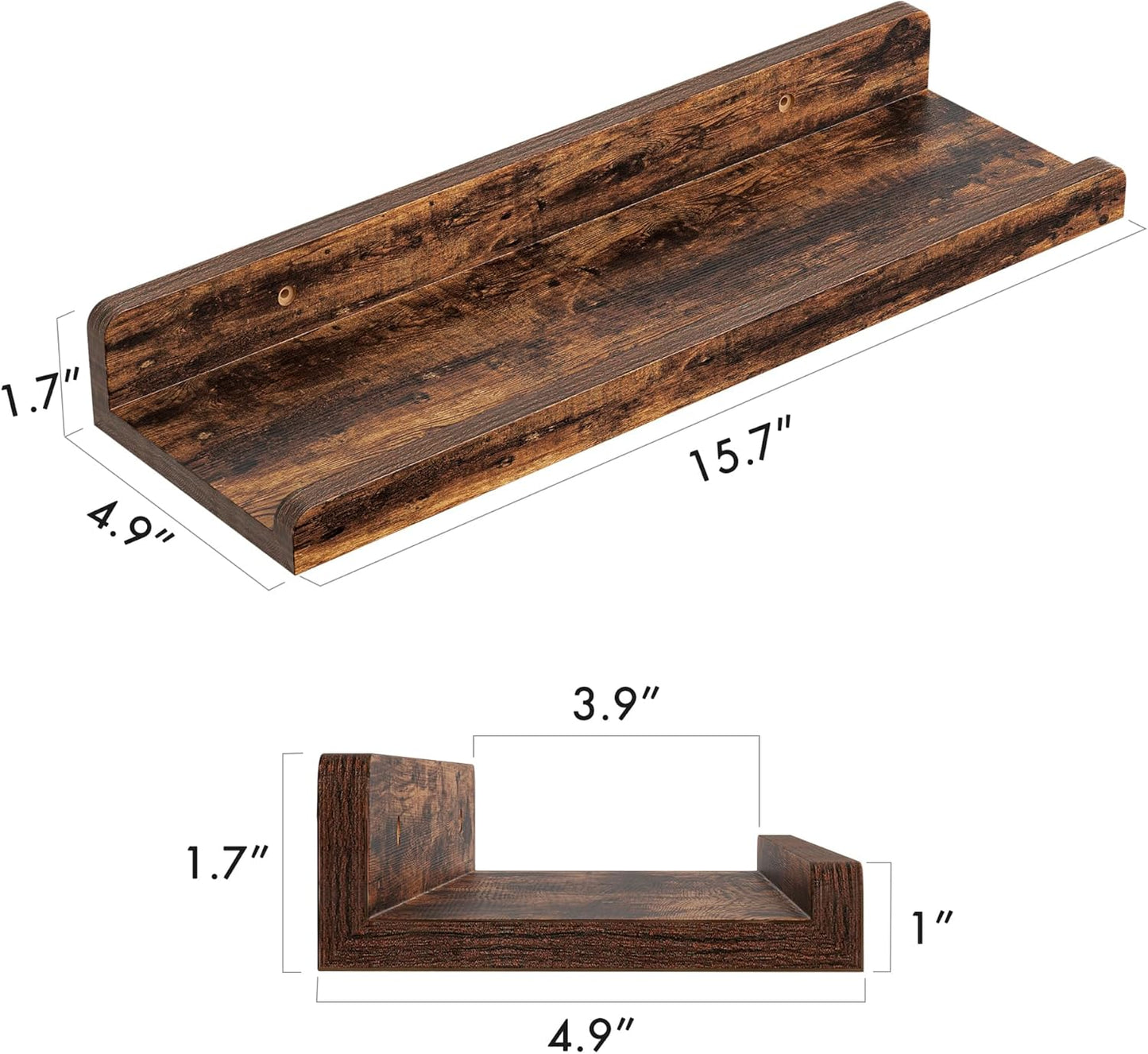 16’’Rustic Brown Floating Shelves for Wall Set of 6,Rustic Wood Shelf for Room Decor/Storage/Display,Small Bookshelf,Wall Mounted Hanging Shelves for Bedroom, Bathroom, Living Room, Kitchen