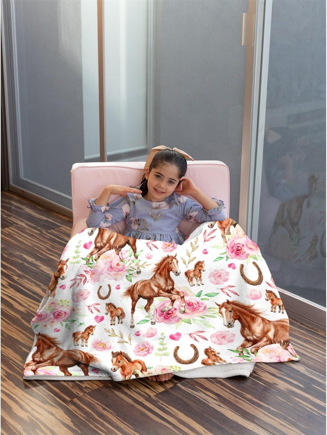 Horses Floral Blanket Gifts for Boys Girls, Ultra Soft Horse Throw Blanket, Lightweight Horse Stuff Warm Plush Throw for Couch Travel 40"x50" for Kids