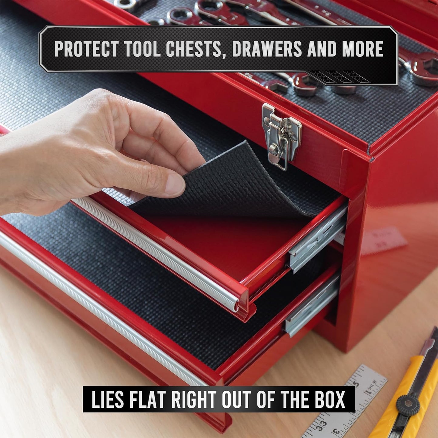 Precision Defined Professional Grade Tool Box Liner, Black | Tool Box Drawer Liner, Shelf Liner Non Slip Mat, Thick Cabinet Shelf Liner, Toolbox Drawer Liners, Tool Chest, Workbench Mat (24 ft x 18")