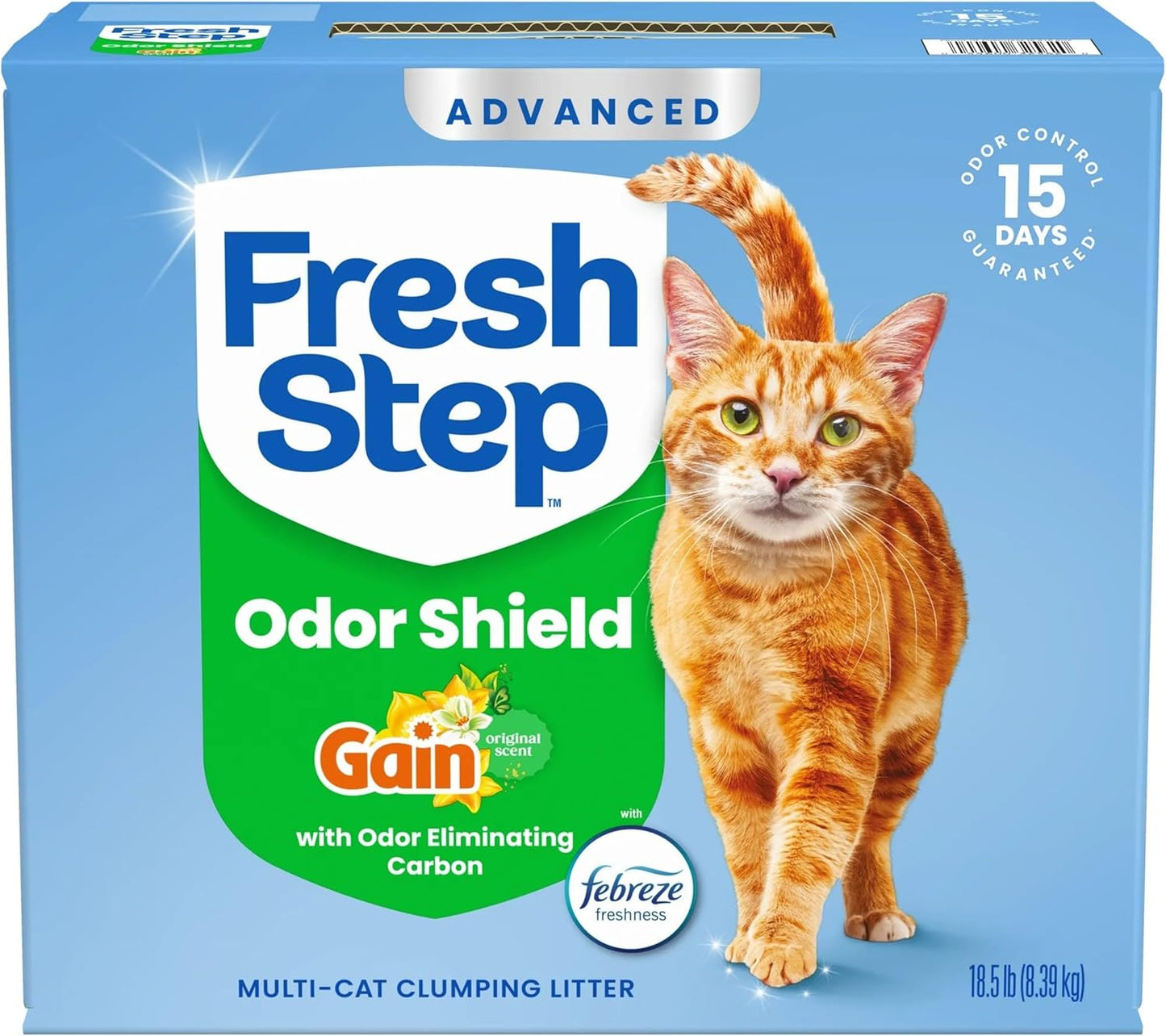 Fresh Step Advanced Odor Shield Multi Cat Clumping Litter with Febreze Freshness, Low Dust, Odor Control with Ammonia Block Tech, Compatible in Automatic Litter Boxes, 37 lb. (2 x 18.5 lb.)