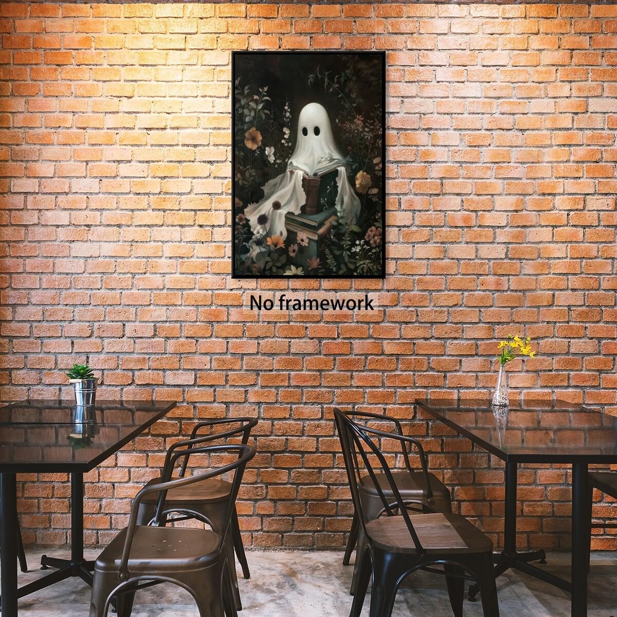 Medpol Vintage ghost wall art horror halloween canvas printed matter cute ghost reading books wall decor dark academia goth cottagecore posters for living room Unframed12x16inch