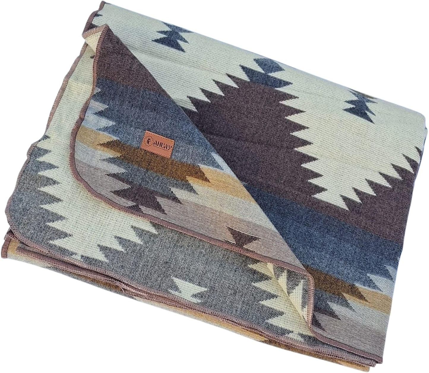 Alpaca Wool Blanket, Queen Size 94 x 78, Reversible 2 in 1, Thick and Ultra Soft, Hypoallergenic, Non-Itchy, Handmade in Ecuador. Premium Alpaca Wool Thtow Blanket for Cozy Comfort. (Blue and Brown)