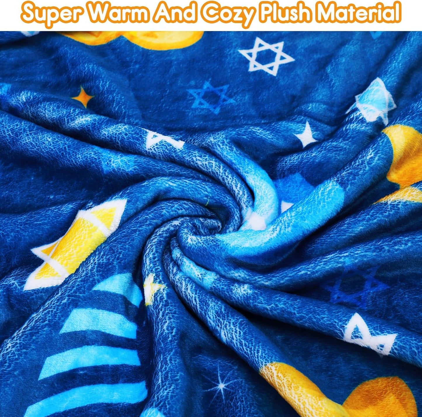 Vansolinne Hanukkah Throw Blanket 50x60 Inch Soft David Star Menorah Dreidel Flannel Chanukah Blanket Jewish Holiday Throw for Sofa Couch Bed Cozy Plush