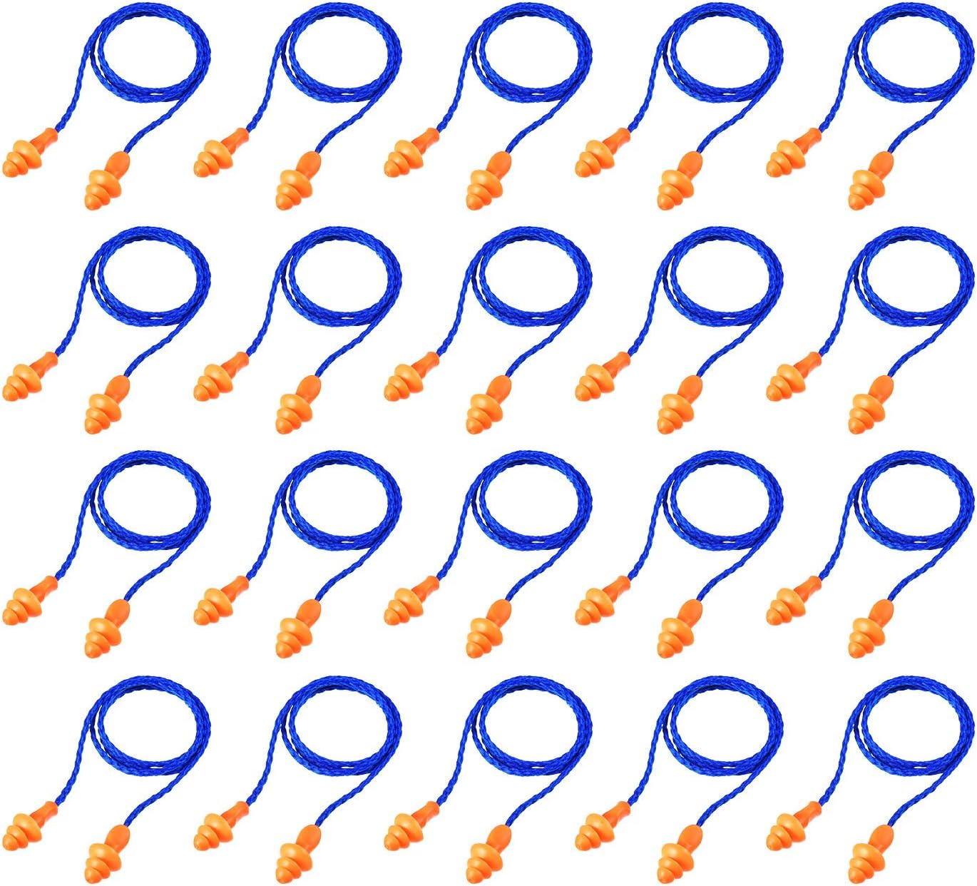 20 Pairs Corded Ear Plugs Reusable Silicone Earplugs with String Banded Ear Plug for Sleeping Noise Cancelling Noise Reduction Hearing Protection(Blue-Orange)