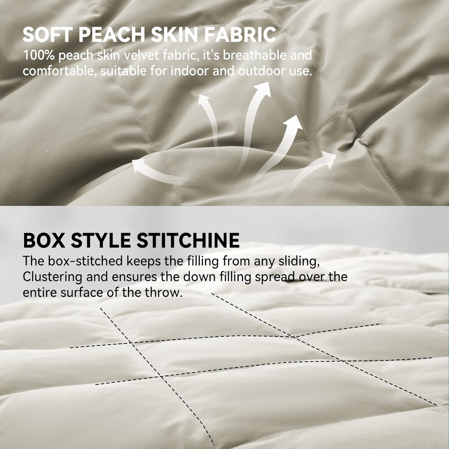 Deodar Natural Down Fiber Throw Blanket for Couch Bed Comforter Sofa Blanket Throw, Outdoor Lightweight Down Comforter Peach Skin Fabric 50"X70" Beige