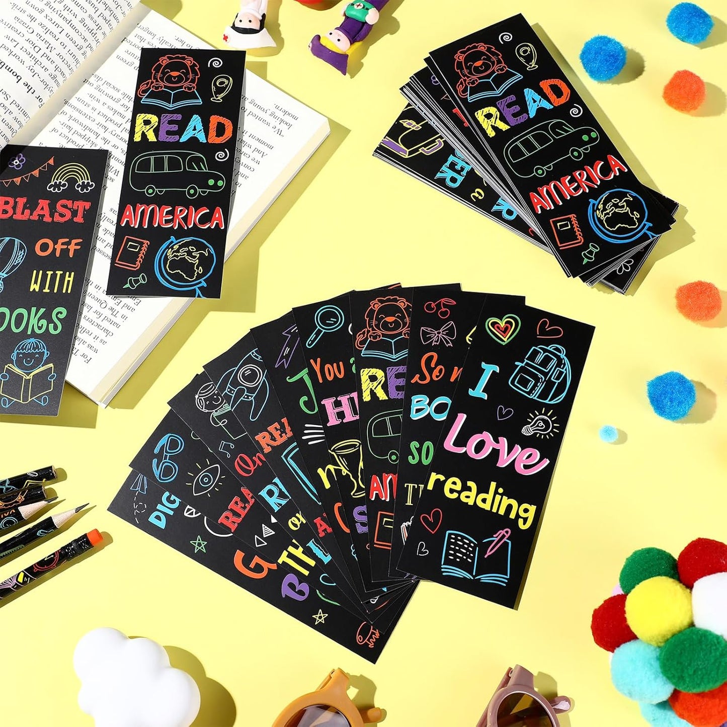 120 Pcs Read Across America Day Gifts for Students: Reading Motivational Bookmarks and Pencils Bulk Set, National Reading Month Teacher Rewards, Classroom School Stationery Party Favors