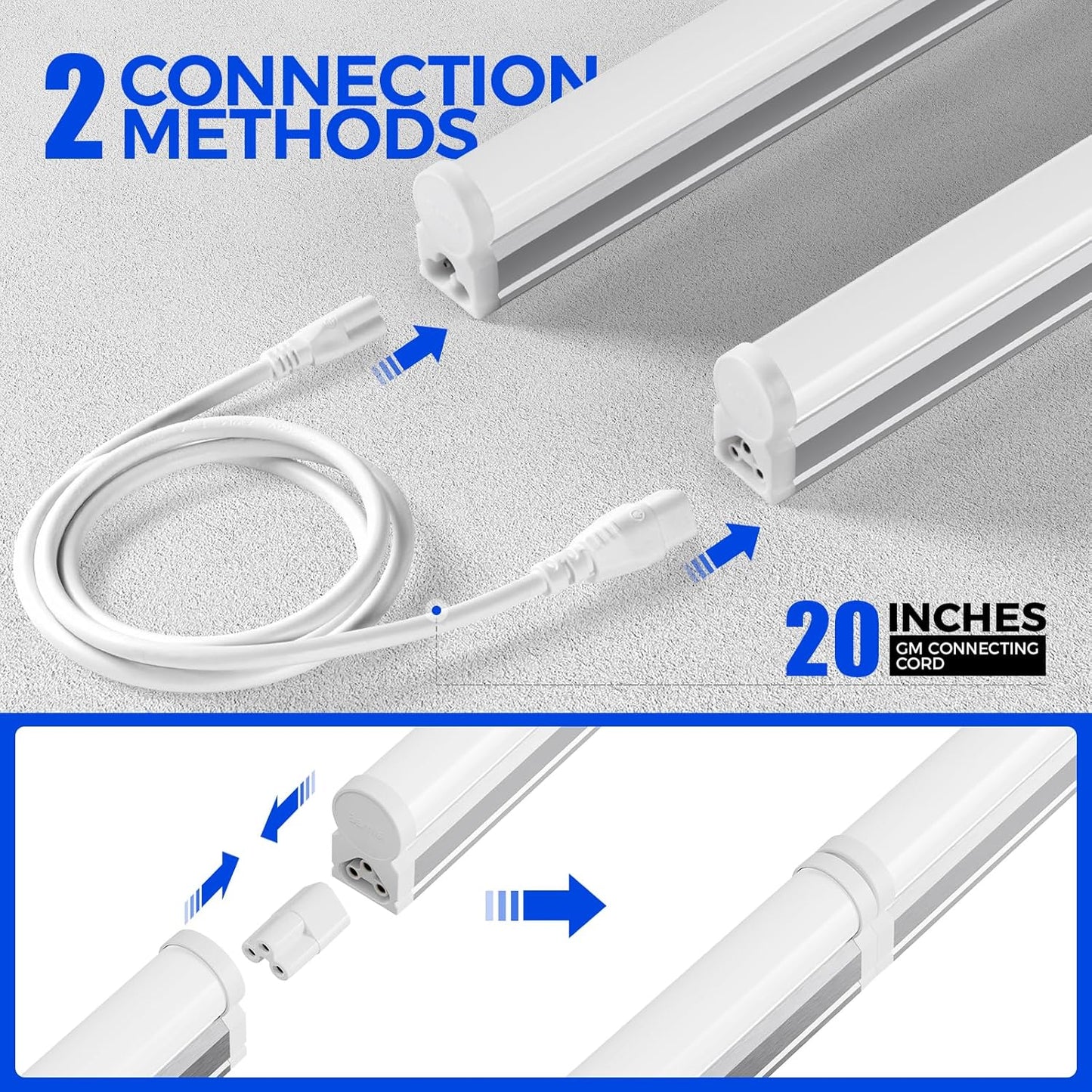 Barrina T5 4FT LED Shop Light, 2 Pcs Power Cords 6500K Super Bright White 2200lm 20W Utility Light Fixture, Ceiling Commercial Bay Light for Workshop Garage, Corded Electric with ON/Off Switch, 6 Pack