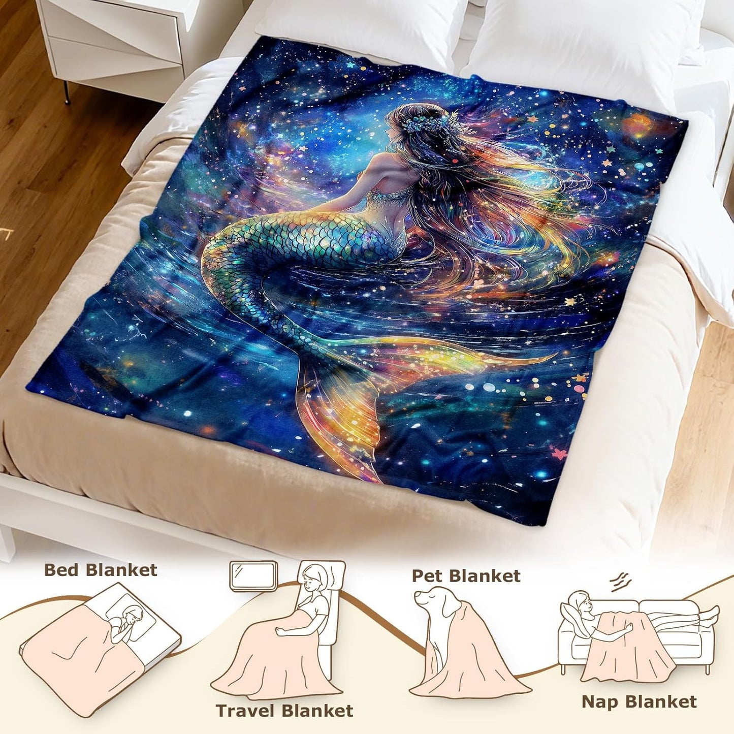 Aimego Mermaid Blanket for Girls Mermaid Throw Blanket Gifts for Girls Boys Ocean Theme Blanket for Living Room Home Decor Christmas Birthday Gifts for Women Girl(50X60 Inch)