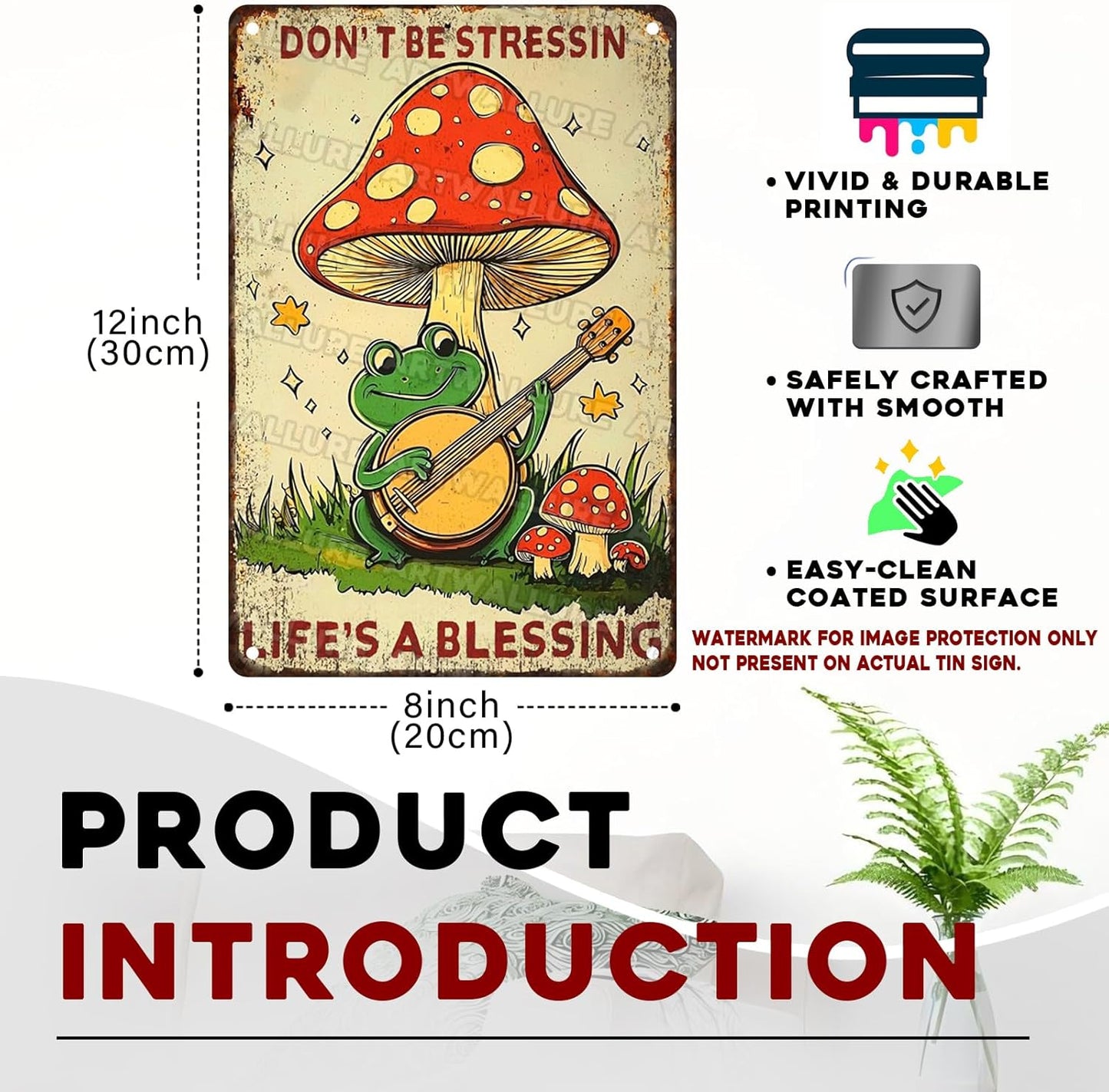 Vintage Frog Metal Tin Sign Don't Be Stressin Life Is a Blessing Inspirational Quotes Tin Sign for Coffee Shops Homes and Reading Rooms 8x12inch
