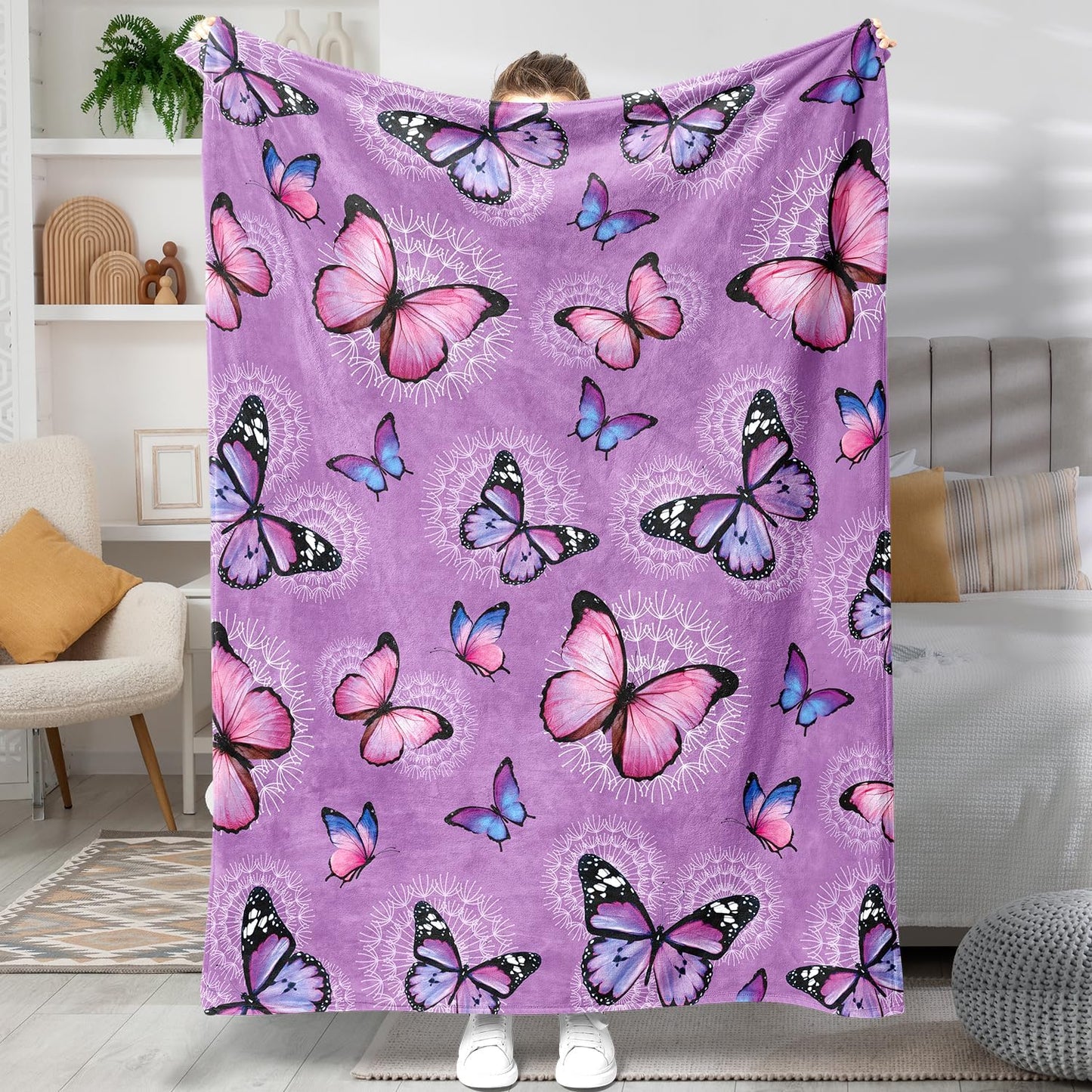 Butterfly Blanket Purple Butterfly Throw Blanket Ultra Soft Cozy Flannel Throw Blanket Lightweight Fuzzy Plush Blankets for Couch Sofa Bed Travel Home Decor 50×60 in