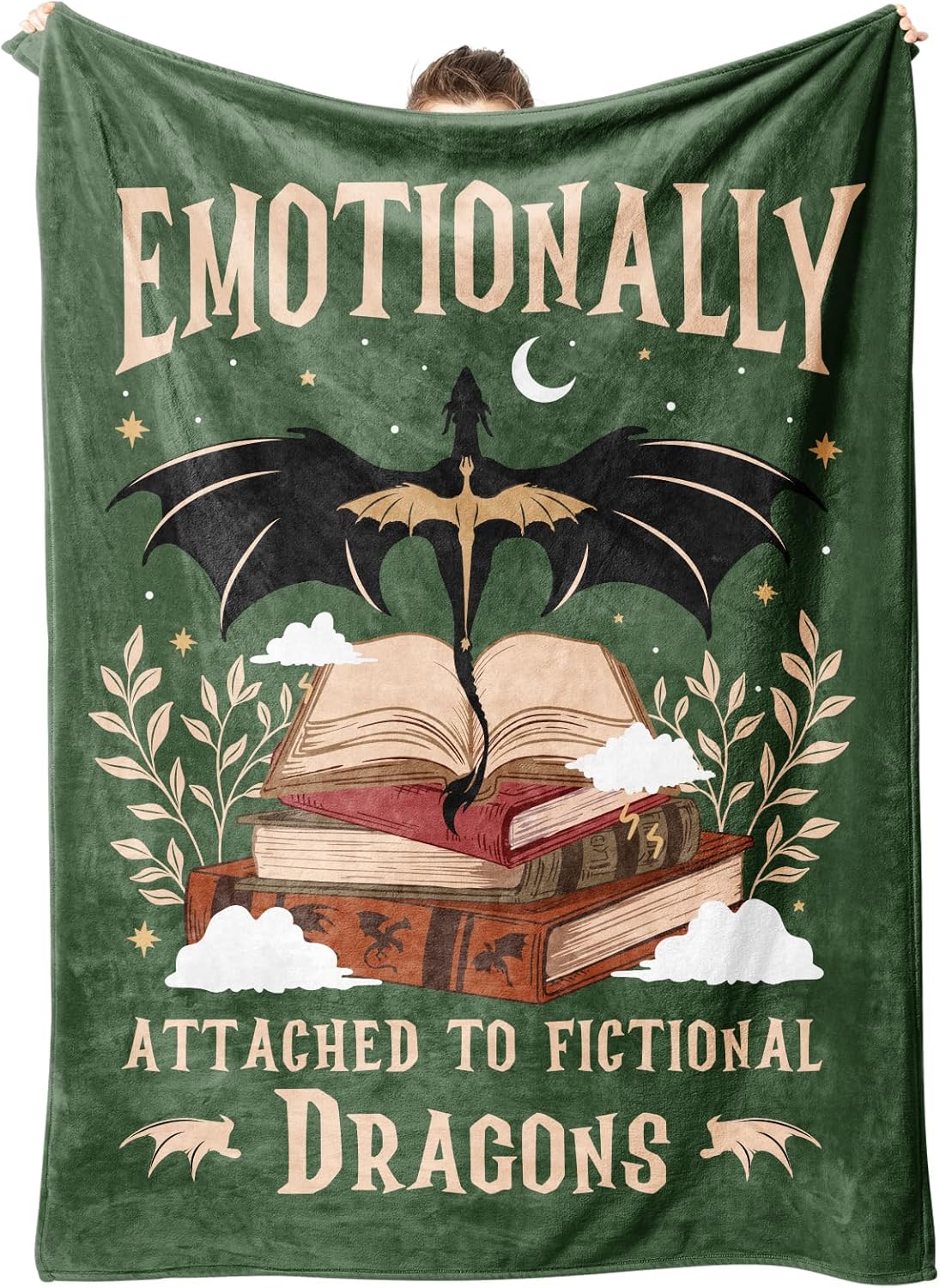 Fantasy Book Lovers Gifts, Bookish Gifts for Woman Men- Gragon Lovers Blanket, Functional Reading Gifts for Readers, Librarian, Book Nerd, Bookworm, Bookish Dragon Throw Blanket 60" x 50"