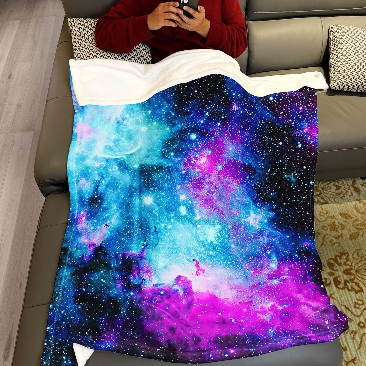 Nebula Galaxy Throw Blanket Fantasy Purple Blue Starry Sky Space Fleece Blanket Soft Warm Cozy for Sofa Couch Bed 60"x80"