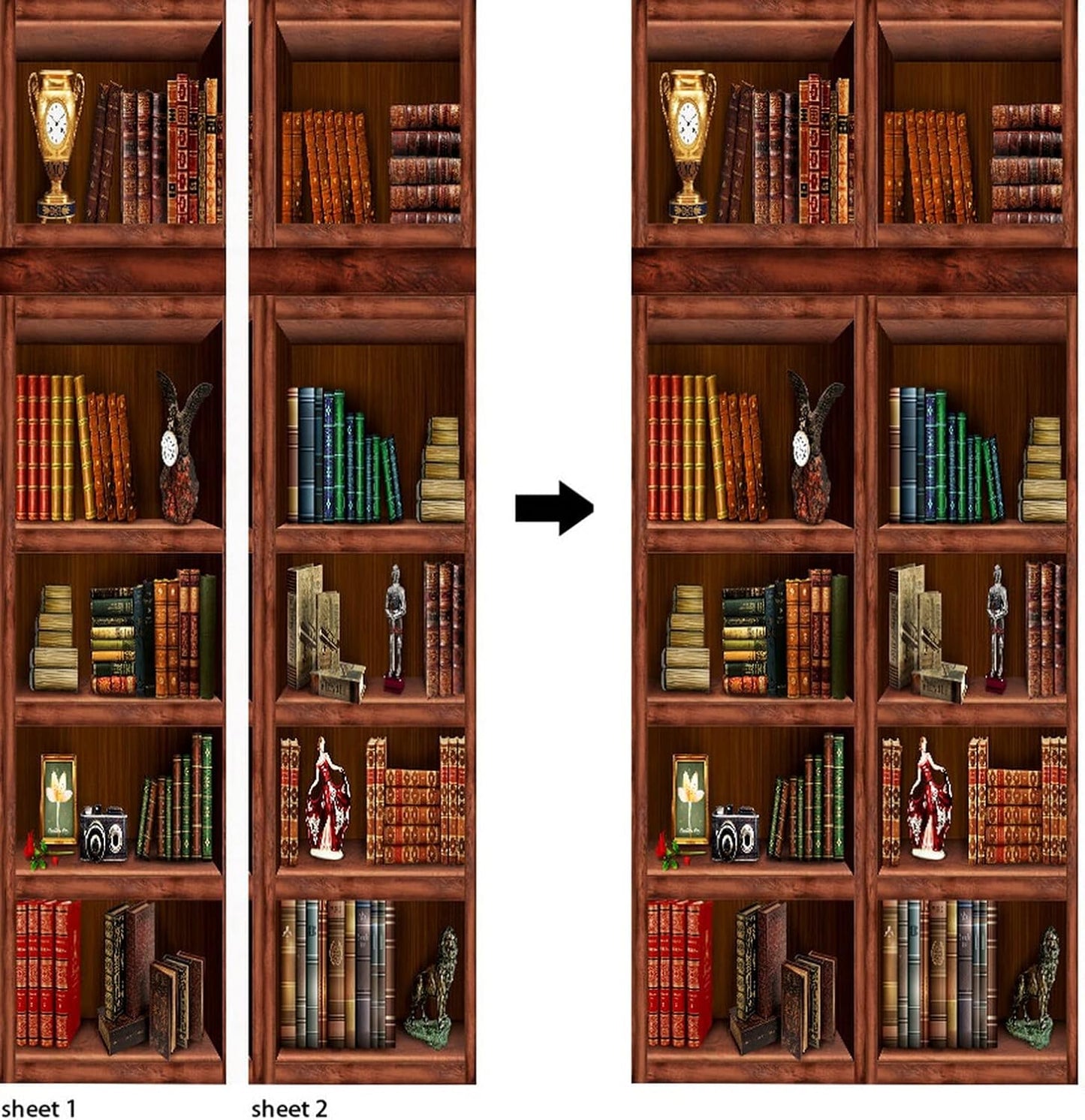 3D Door Stickers for Interior Doors Retro Bookshelf Book Cabinet in Study Room Vinyl Waterproof Self Adhesive Door Mural Decals for Bedroom Office Bathroom 85 x 215 cm