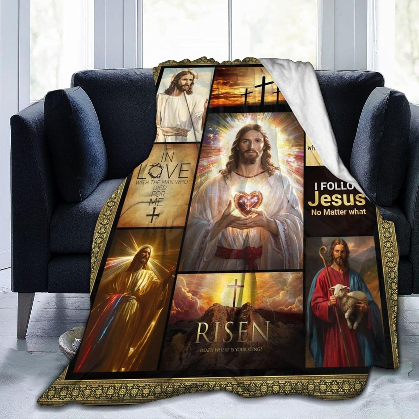 Jesus Throw Blanket Cozy Plush Christian Religious Gifts Blankets Flannel Fleece Lightweight Fuzzy Blanket for Girls Women Men Boys 50"X40"