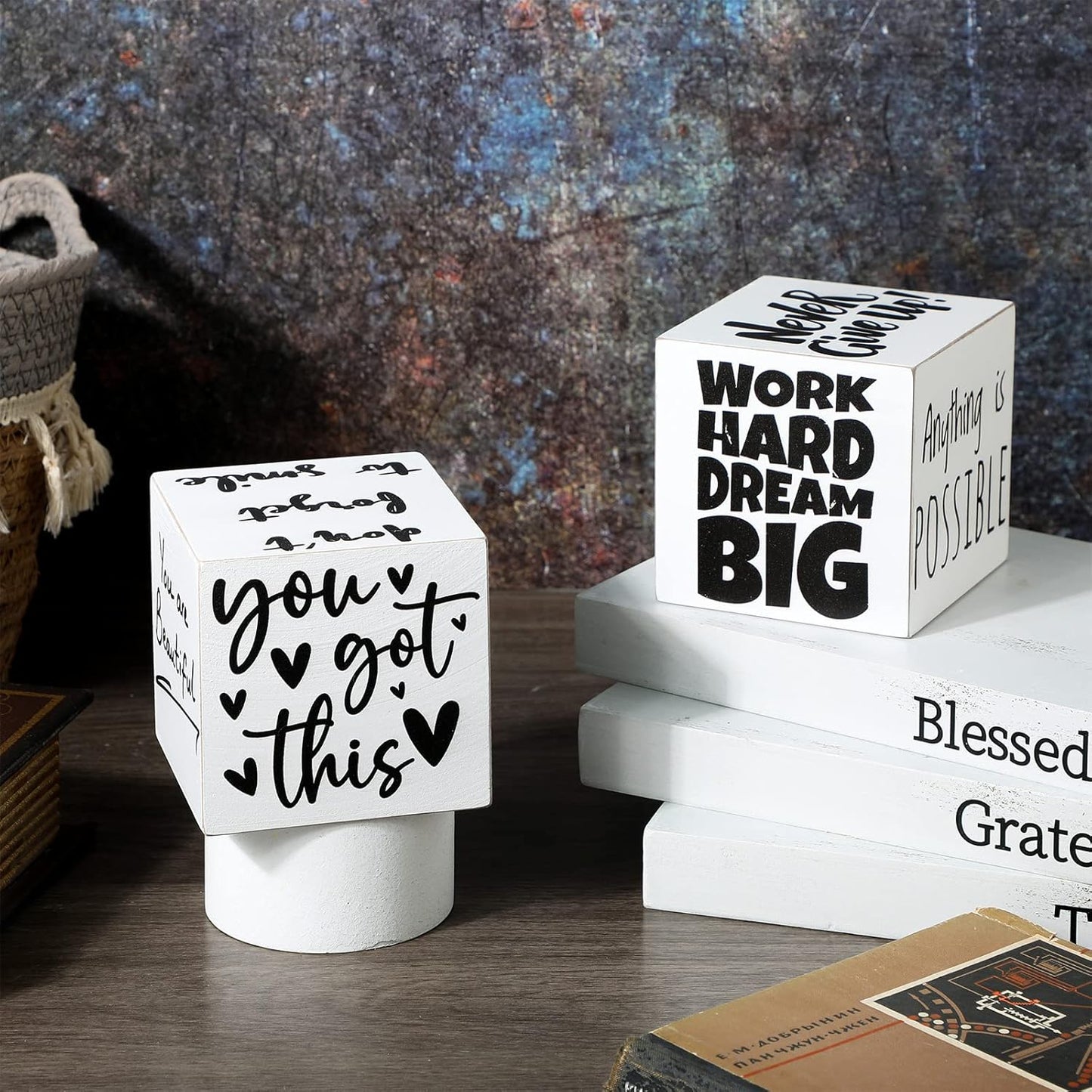 Tatuo 2 Pcs Inspirational Mini Wood Signs Anything is Possible Sign Wooden Scripture Desk Decor Rustic Motivational Table Decorations Never Give up Inspirational Word Plaque, 3.35 Inch