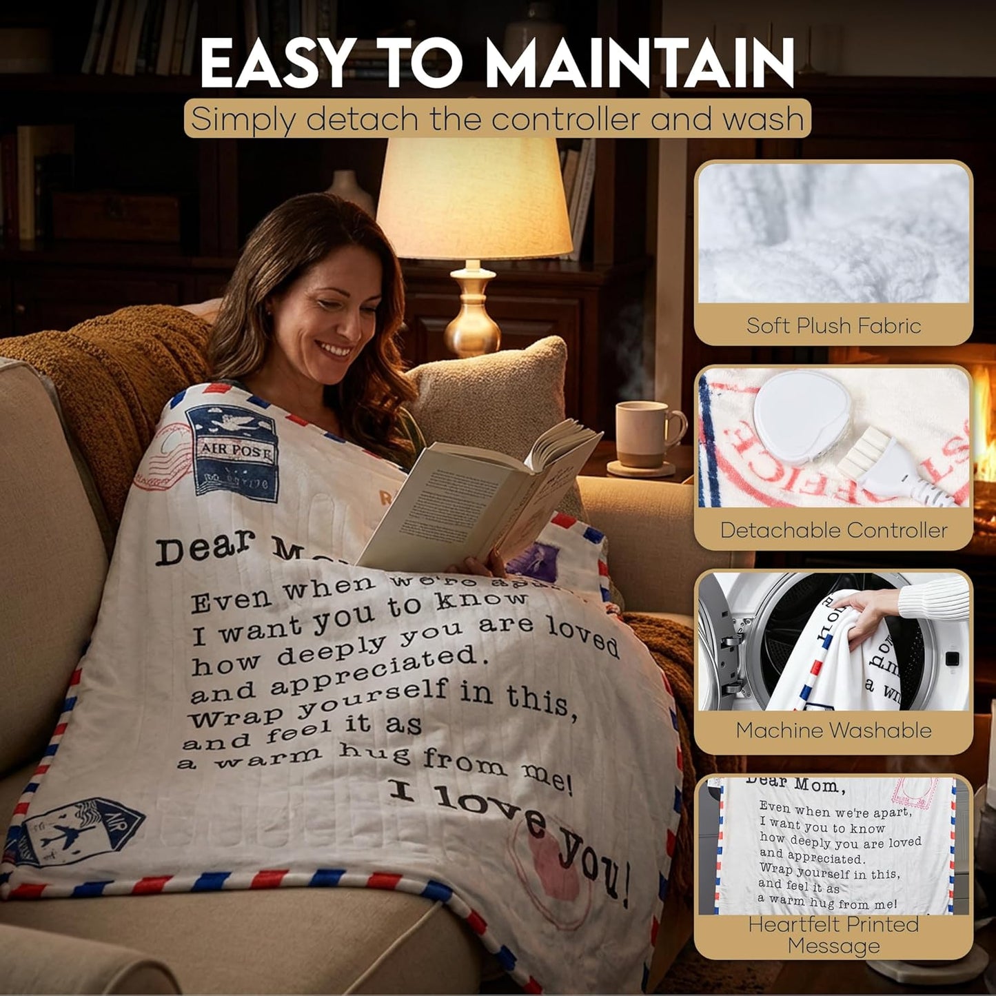 Large Heated Throw Blanket for Mom, Super Soft Flannel Gift from Daughter or Son for Mother’s Day, Christmas, Birthday, Valentine’s Day (Large, 50x60)